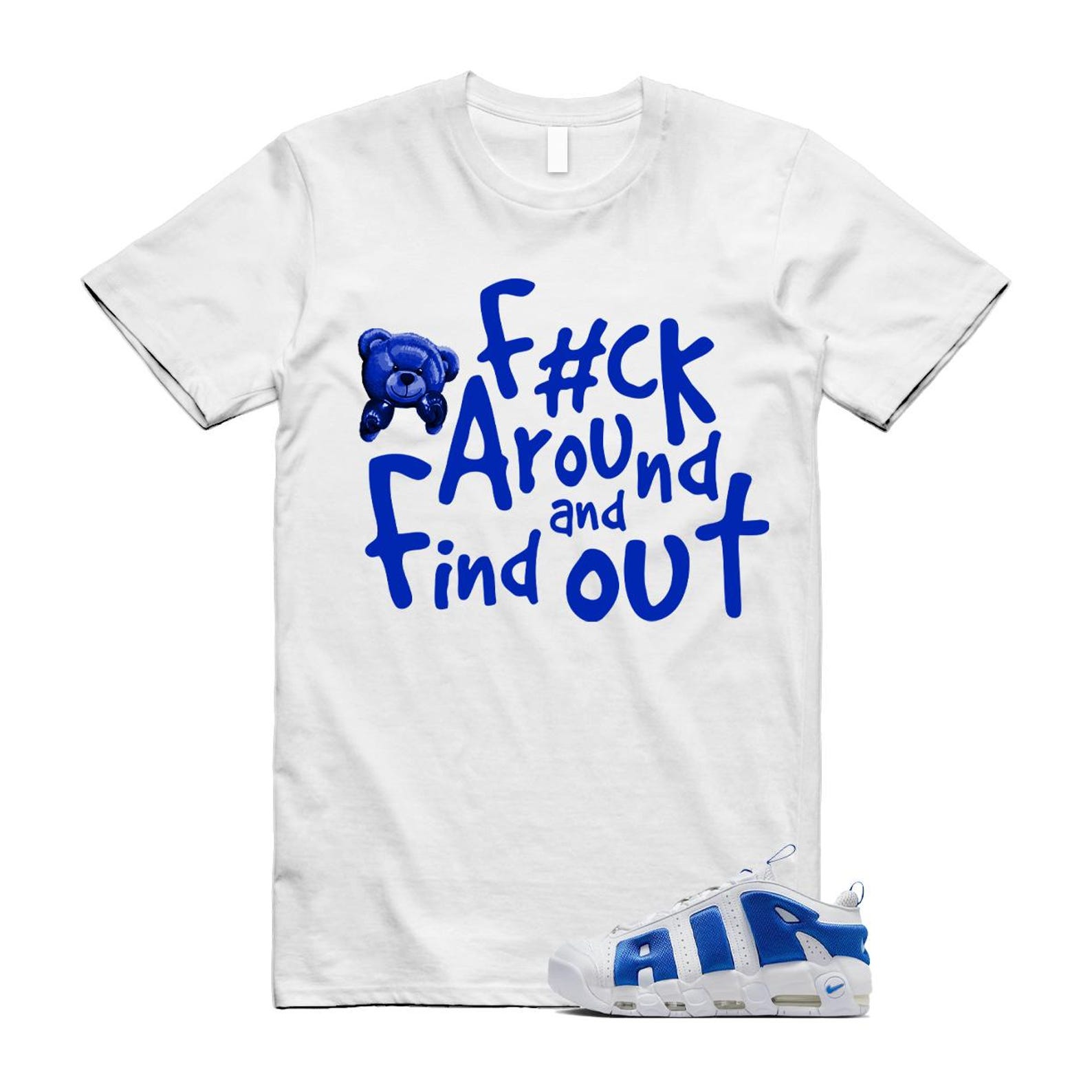 Uptempo White Blue Hyper Royal Psychic Air More T Shirt Match FCK FZ3055-101 T-Shirt, Sneaker Match Tee