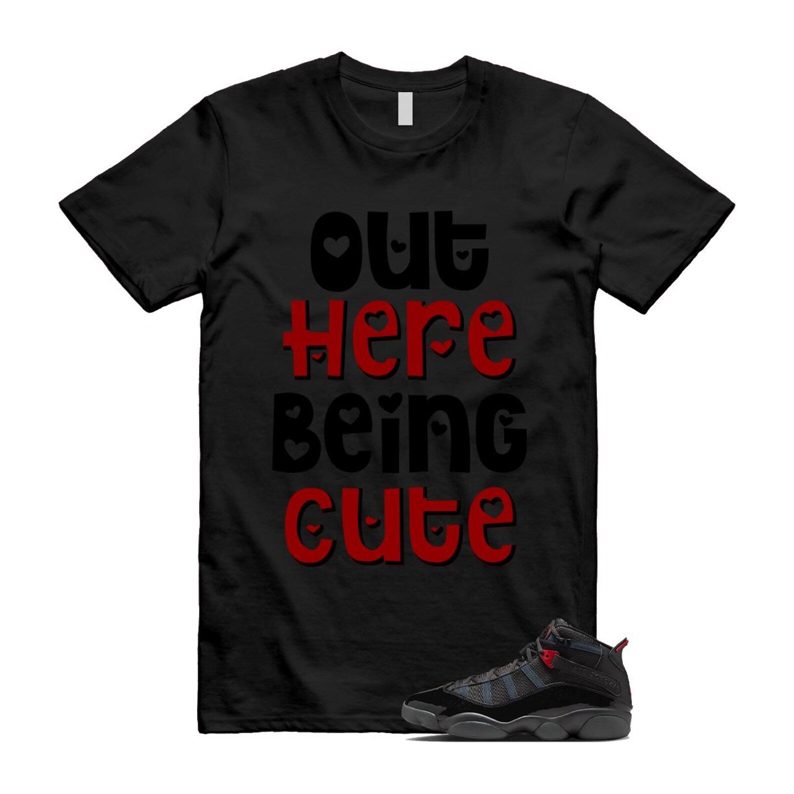 6 Rings Anthracite Black Fire Red T Shirt Match OHBC 322992-026 T-Shirt, Sneaker Match Tee