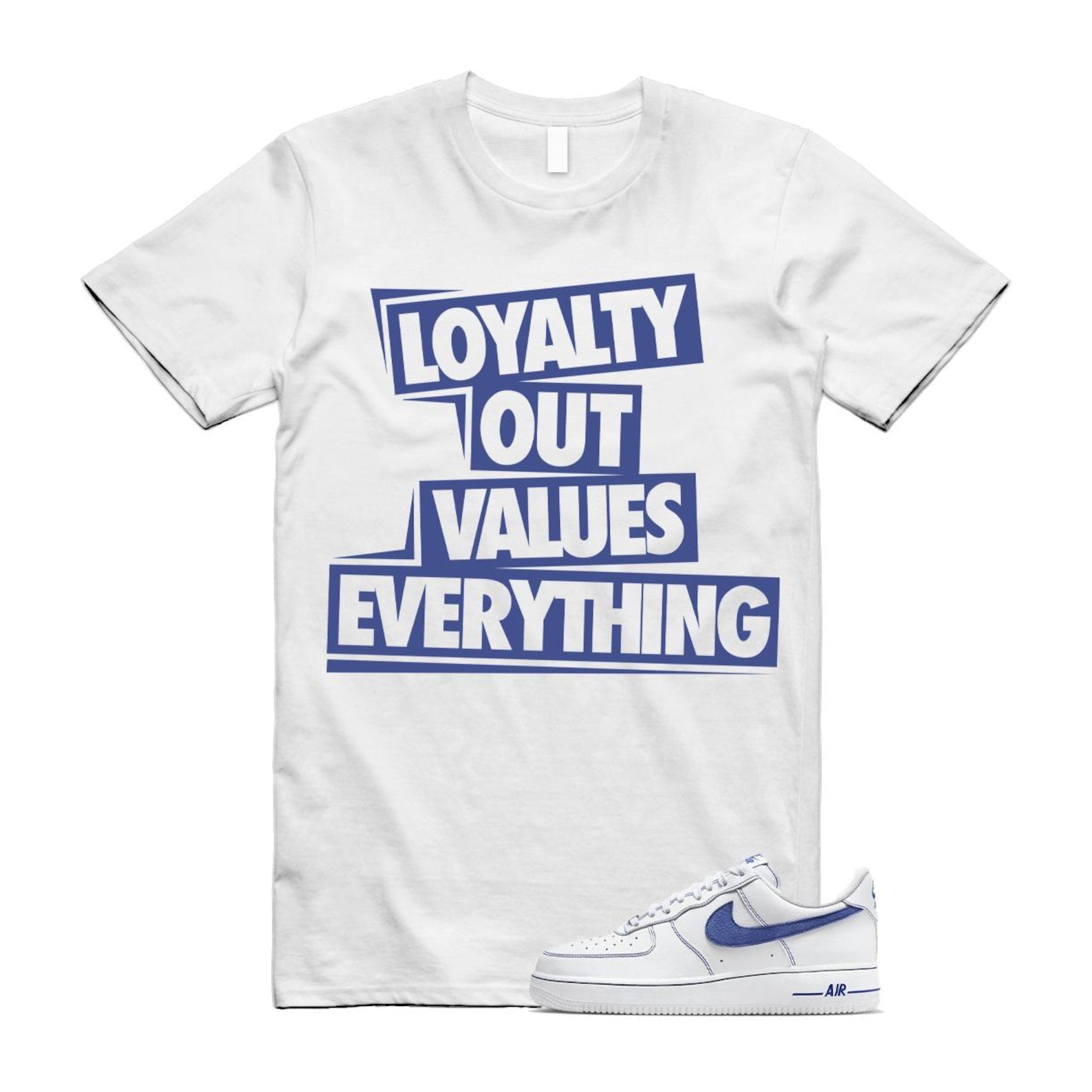 Air Force 1 White Deep Royal Blue '07 LV8 T Shirt Match LOVE HQ2037-100 T-Shirt, Sneaker Match Tee