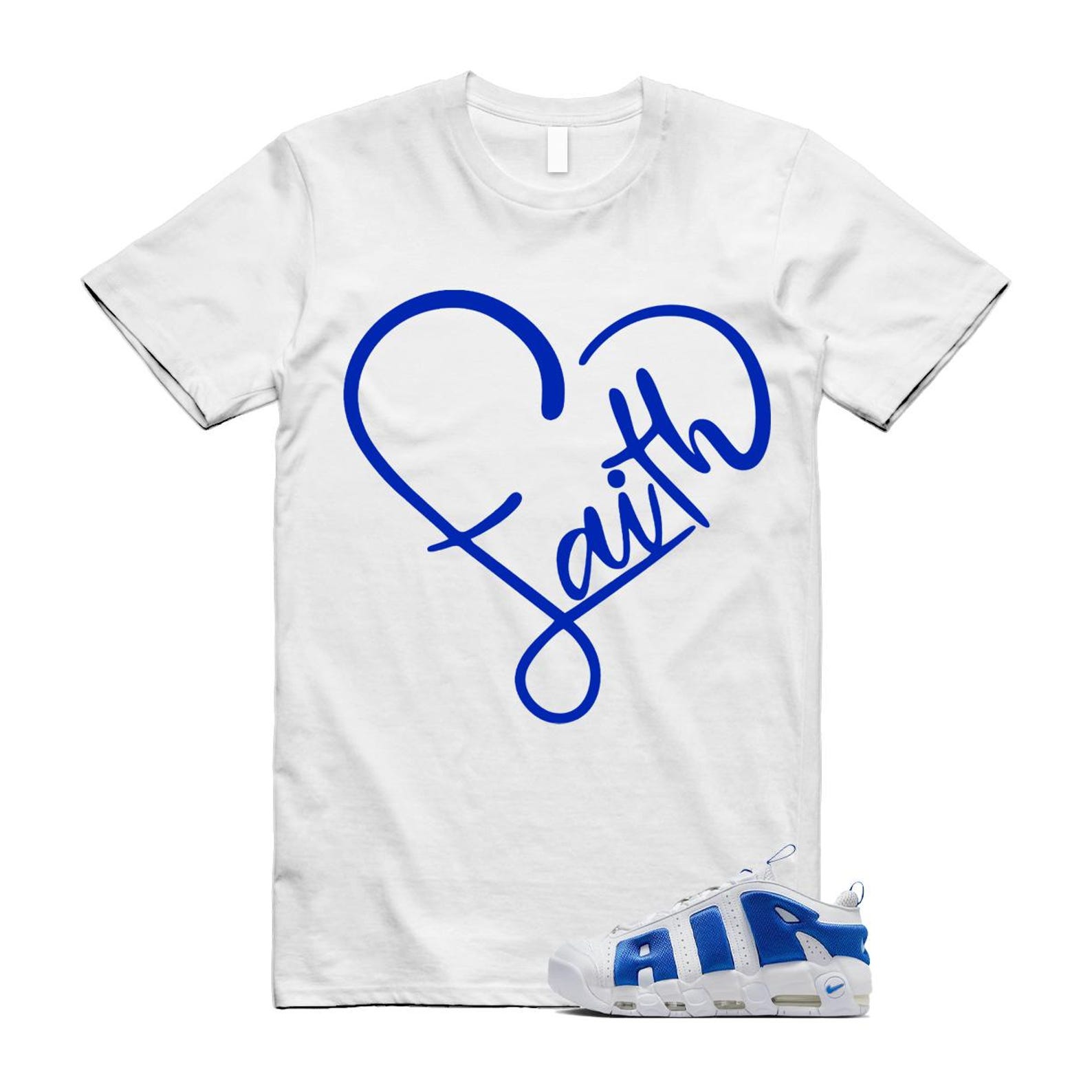 Uptempo White Blue Hyper Royal Psychic Air More T Shirt Match FAITH FZ3055-101 T-Shirt, Sneaker Match Tee