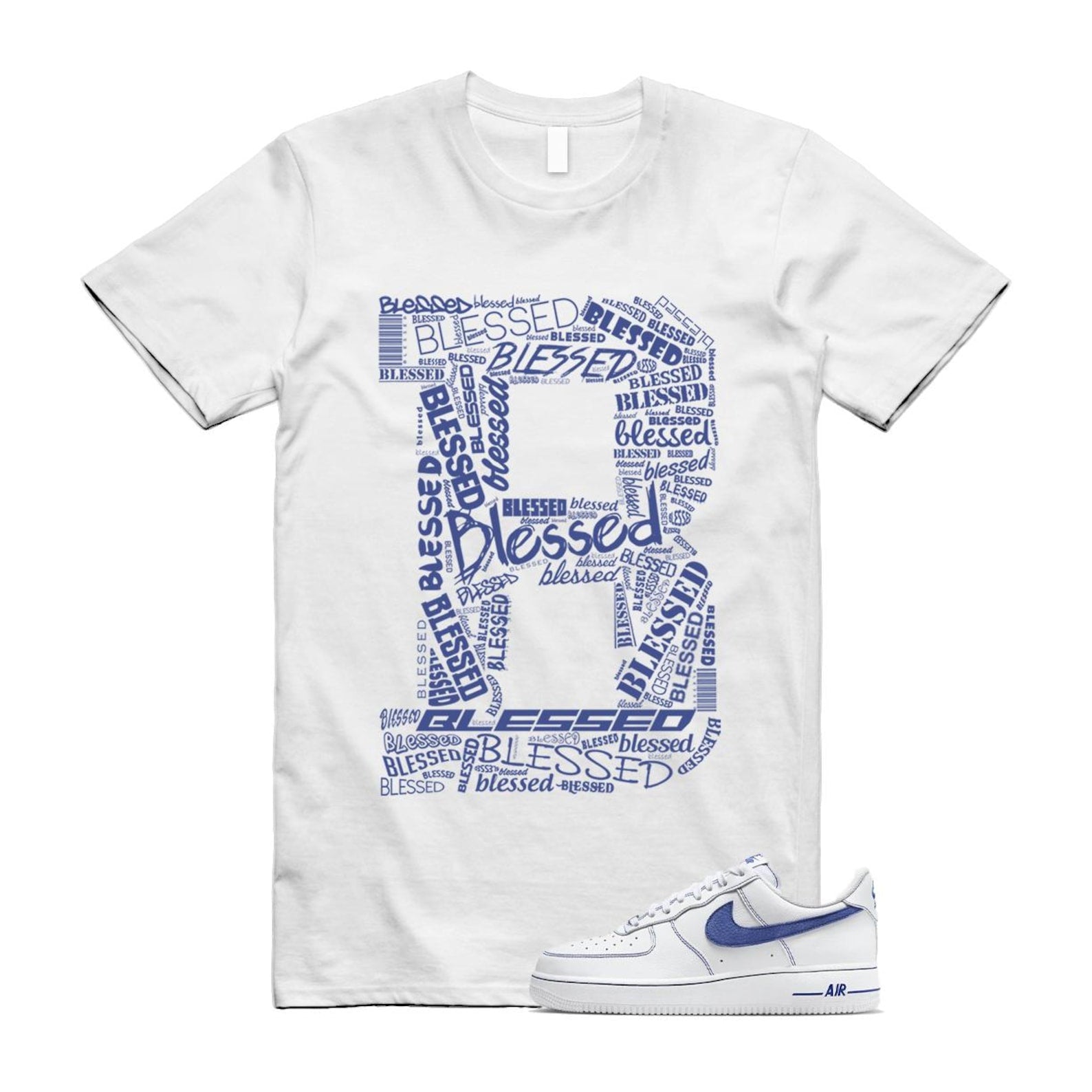 Air Force 1 White Deep Royal Blue '07 LV8 T Shirt Match B Bls HQ2037-100 T-Shirt, Sneaker Match Tee