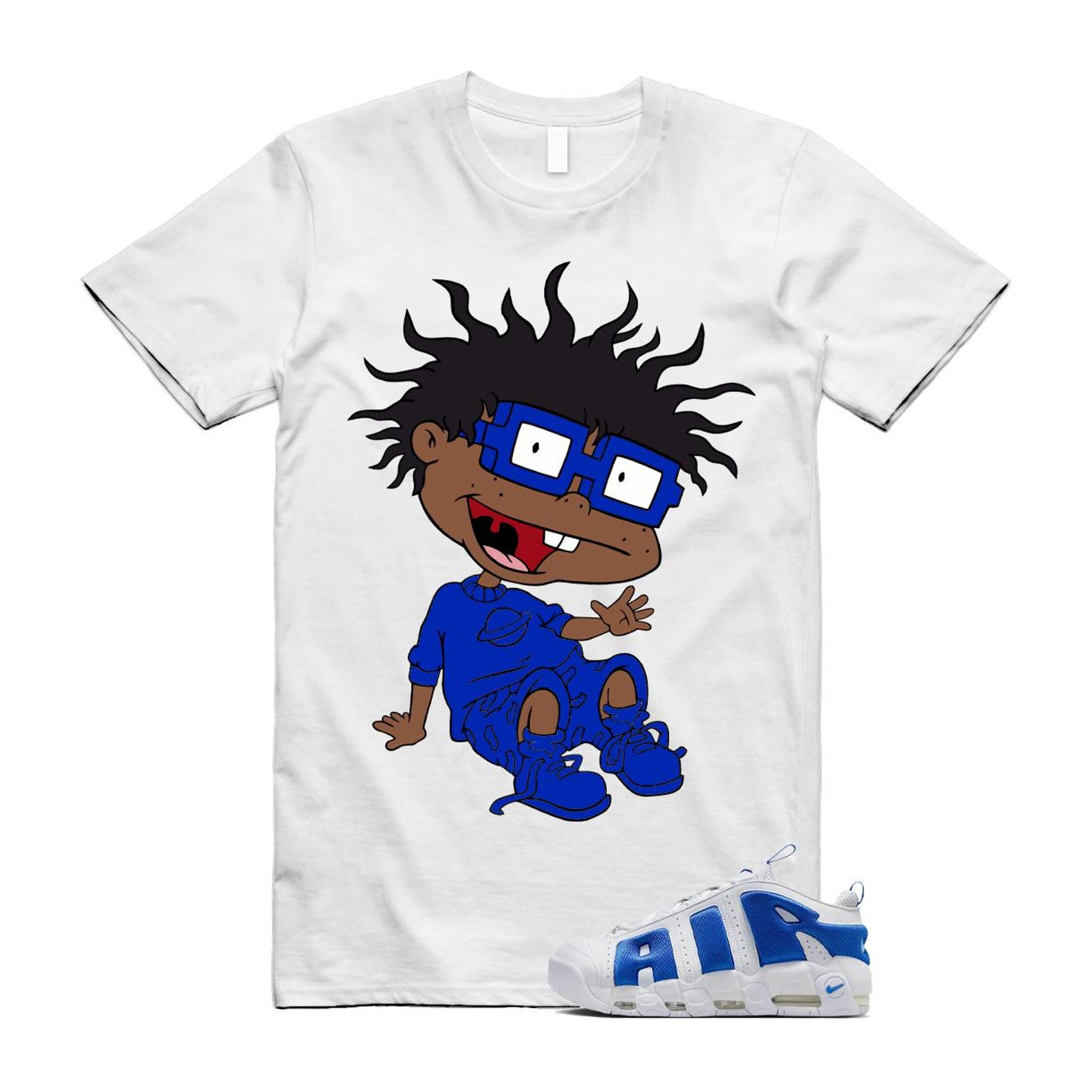 Uptempo White Blue Hyper Royal Psychic Air More T Shirt Match FINSTER FZ3055-101 T-Shirt, Sneaker Match Tee