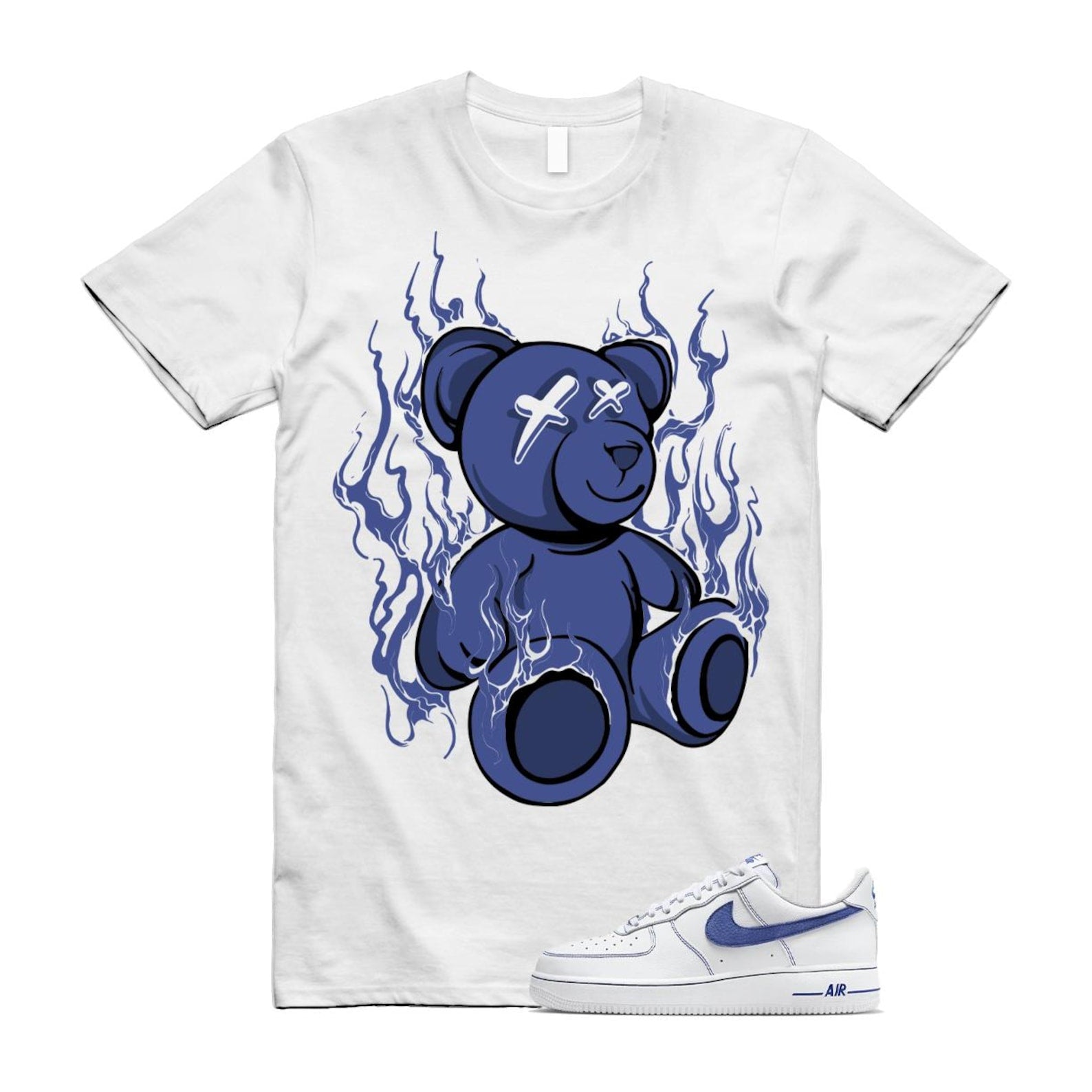 Air Force 1 White Deep Royal Blue '07 LV8 T Shirt Match LIT HQ2037-100 T-Shirt, Sneaker Match Tee