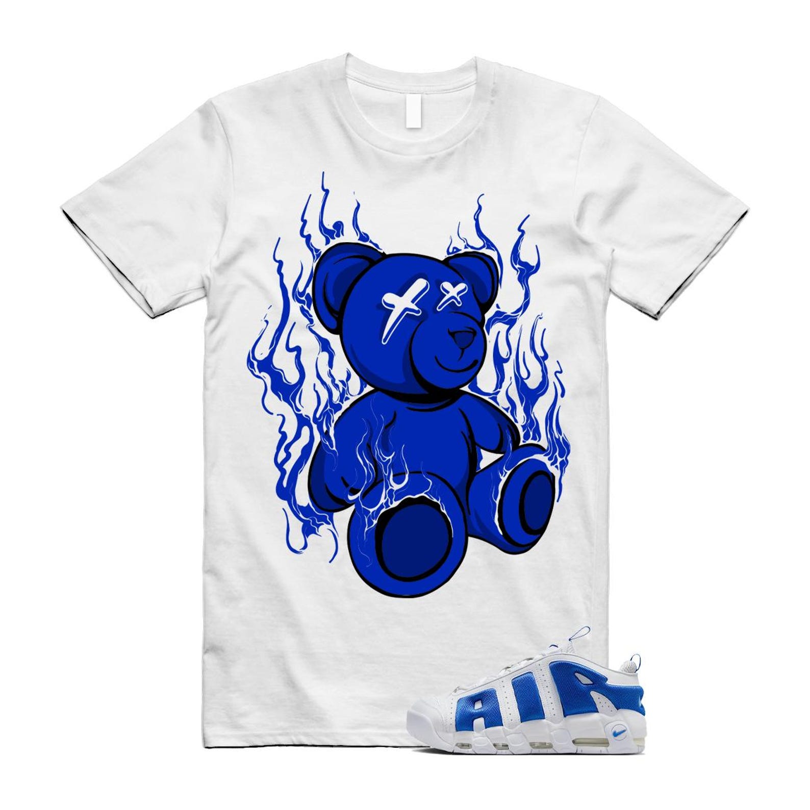 Uptempo White Blue Hyper Royal Psychic Air More T Shirt Match LIT FZ3055-101 T-Shirt, Sneaker Match Tee