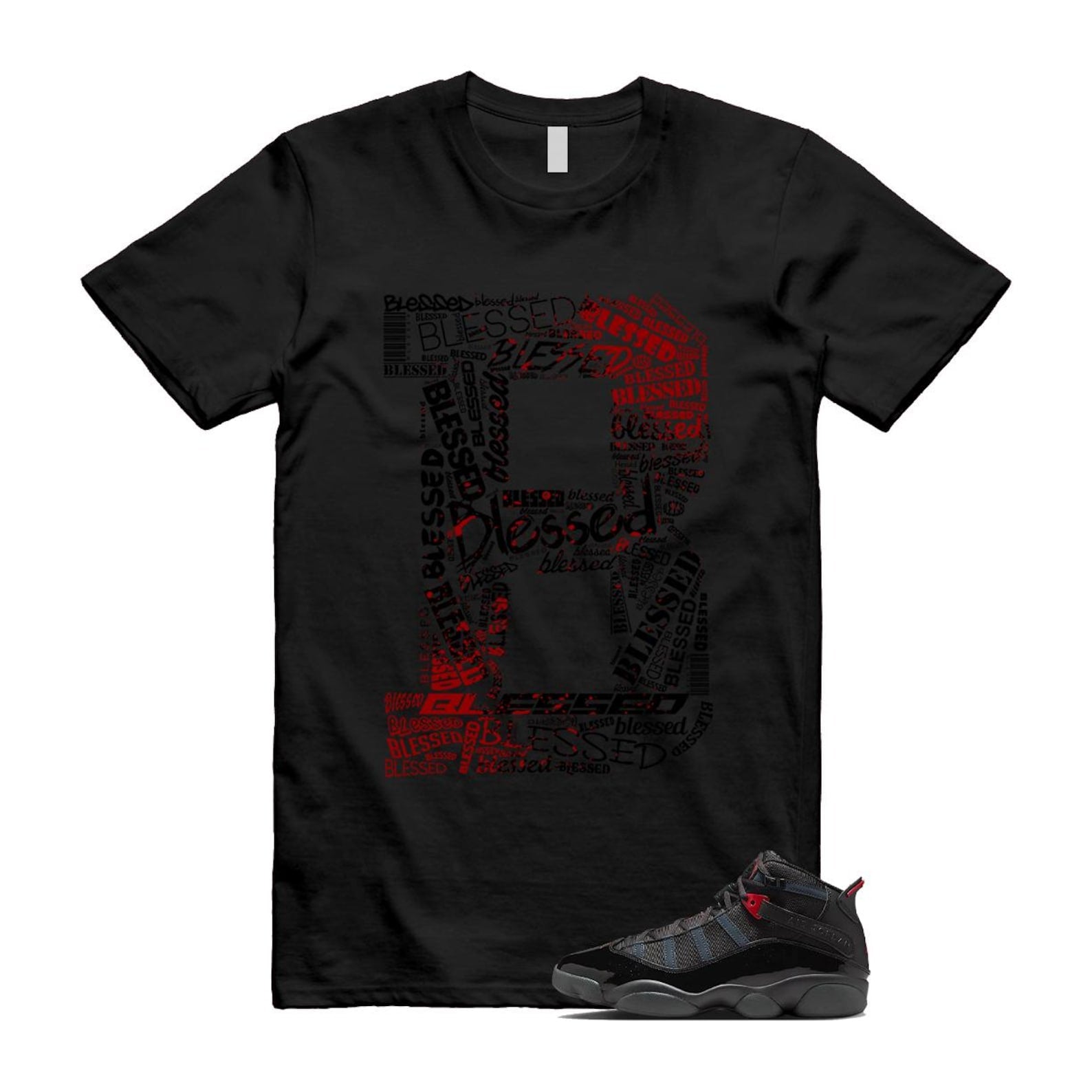 6 Rings Anthracite Black Fire Red T Shirt Match B BLS 322992-026 T-Shirt, Sneaker Match Tee