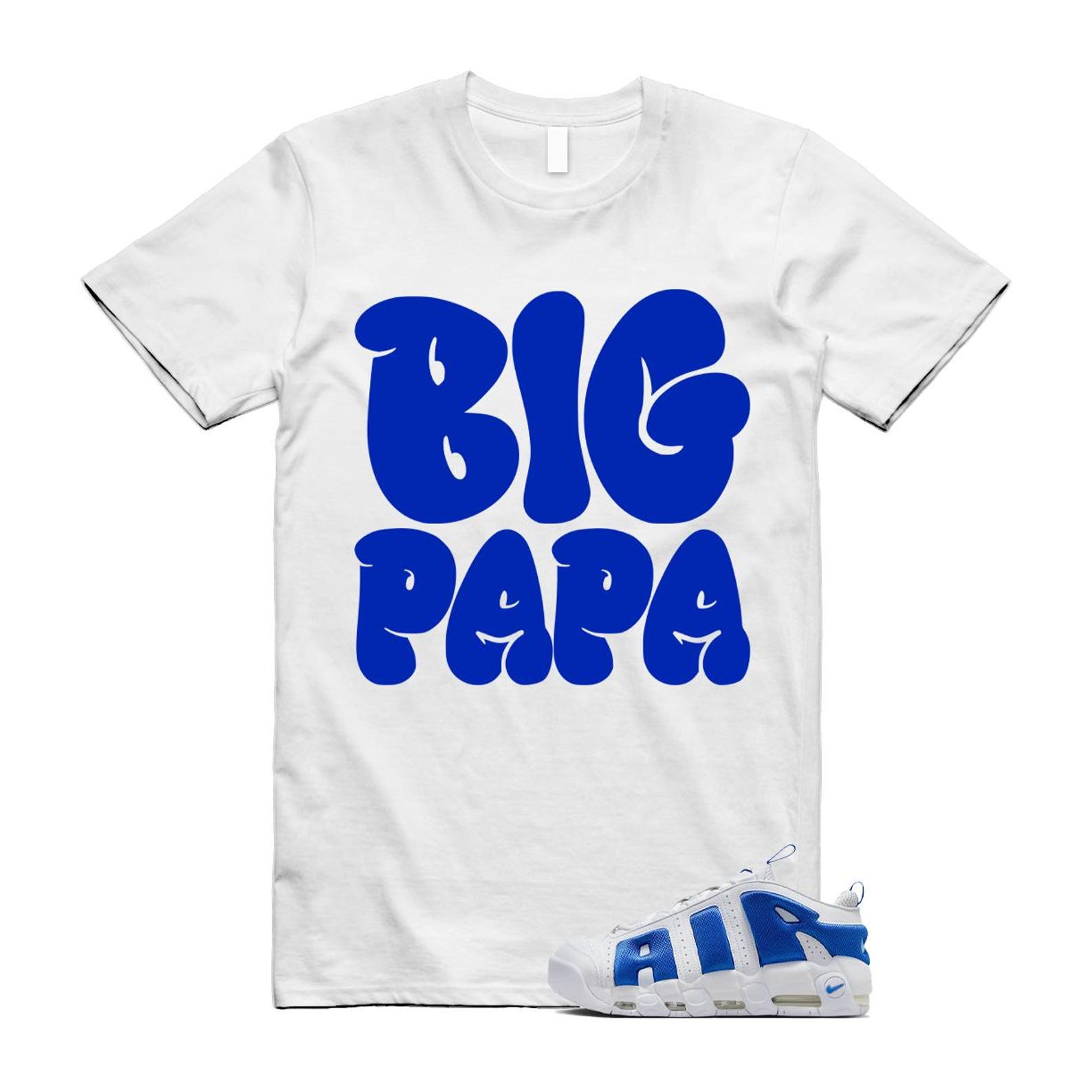 Uptempo White Blue Hyper Royal Psychic Air More T Shirt Match PAPA FZ3055-101 T-Shirt, Sneaker Match Tee