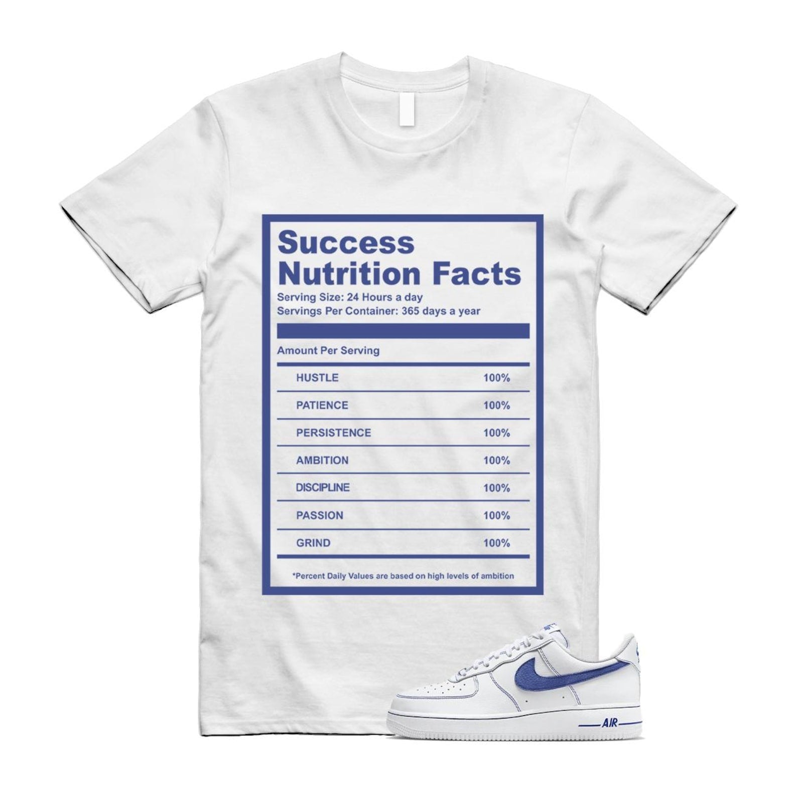 Air Force 1 White Deep Royal Blue '07 LV8 T Shirt Match SUCC HQ2037-100 T-Shirt, Sneaker Match Tee