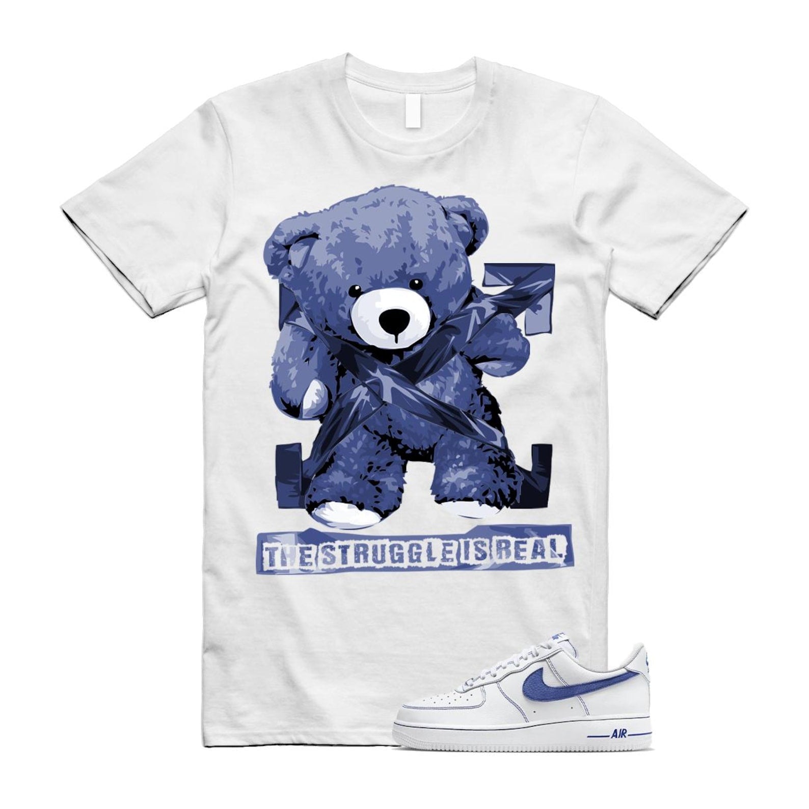 Air Force 1 White Deep Royal Blue '07 LV8 T Shirt Match STRUG HQ2037-100 T-Shirt, Sneaker Match Tee