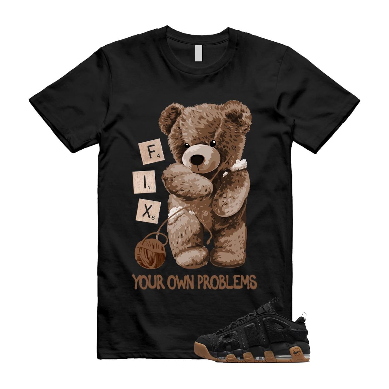 Uptempo Black Gum Air More T Shirt Match FIX FZ3055-003 T-Shirt, Sneaker Match Tee