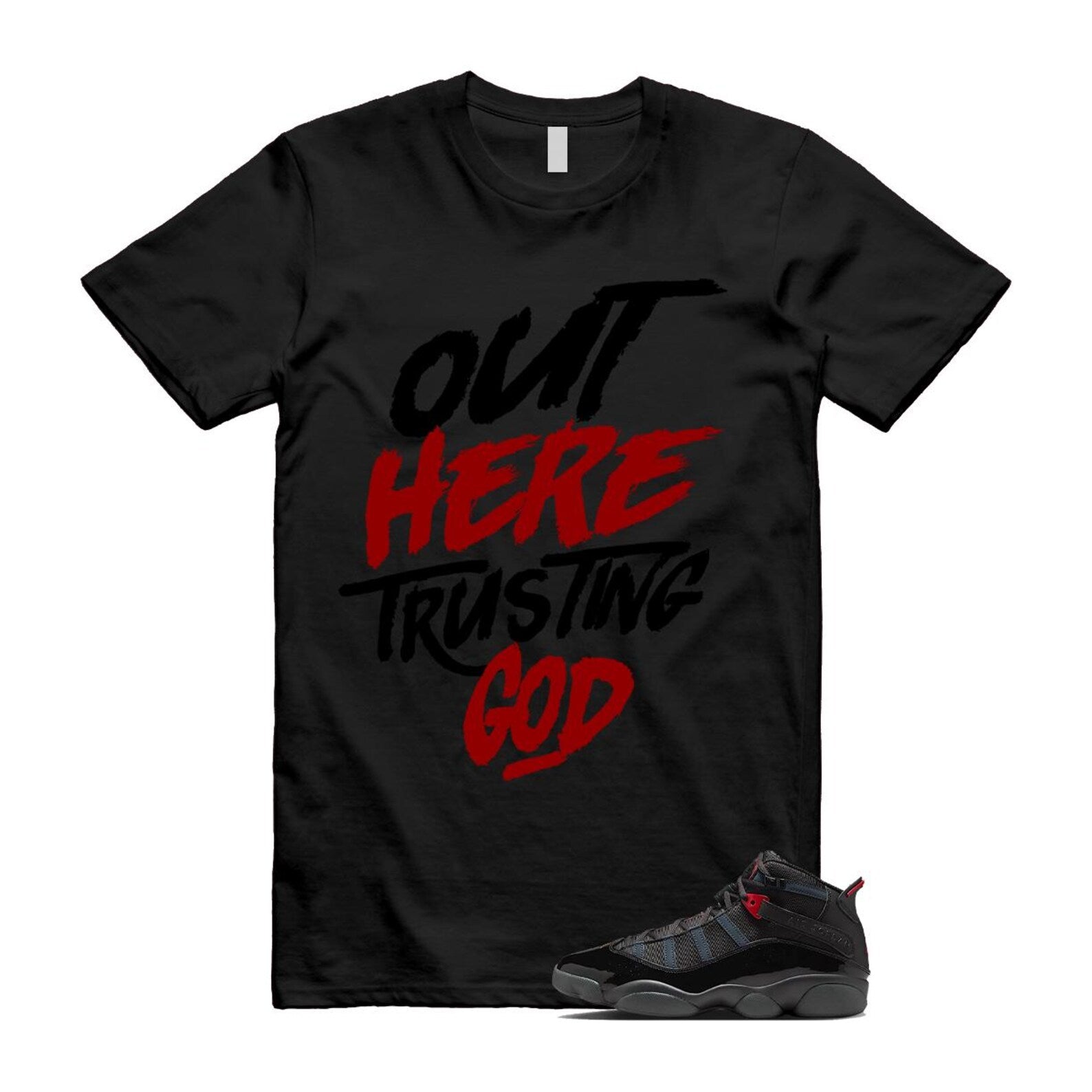 6 Rings Anthracite Black Fire Red T Shirt Match TG 322992-026 T-Shirt, Sneaker Match Tee