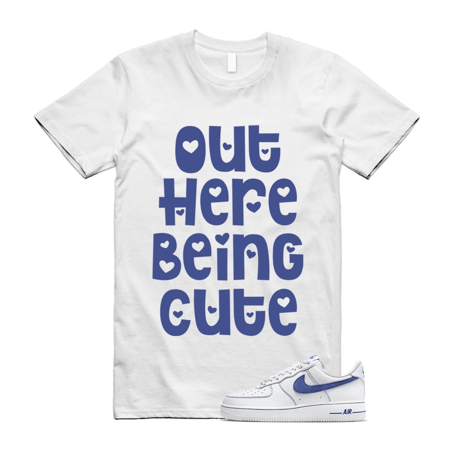 Air Force 1 White Deep Royal Blue '07 LV8 T Shirt Match OHBC HQ2037-100 T-Shirt, Sneaker Match Tee