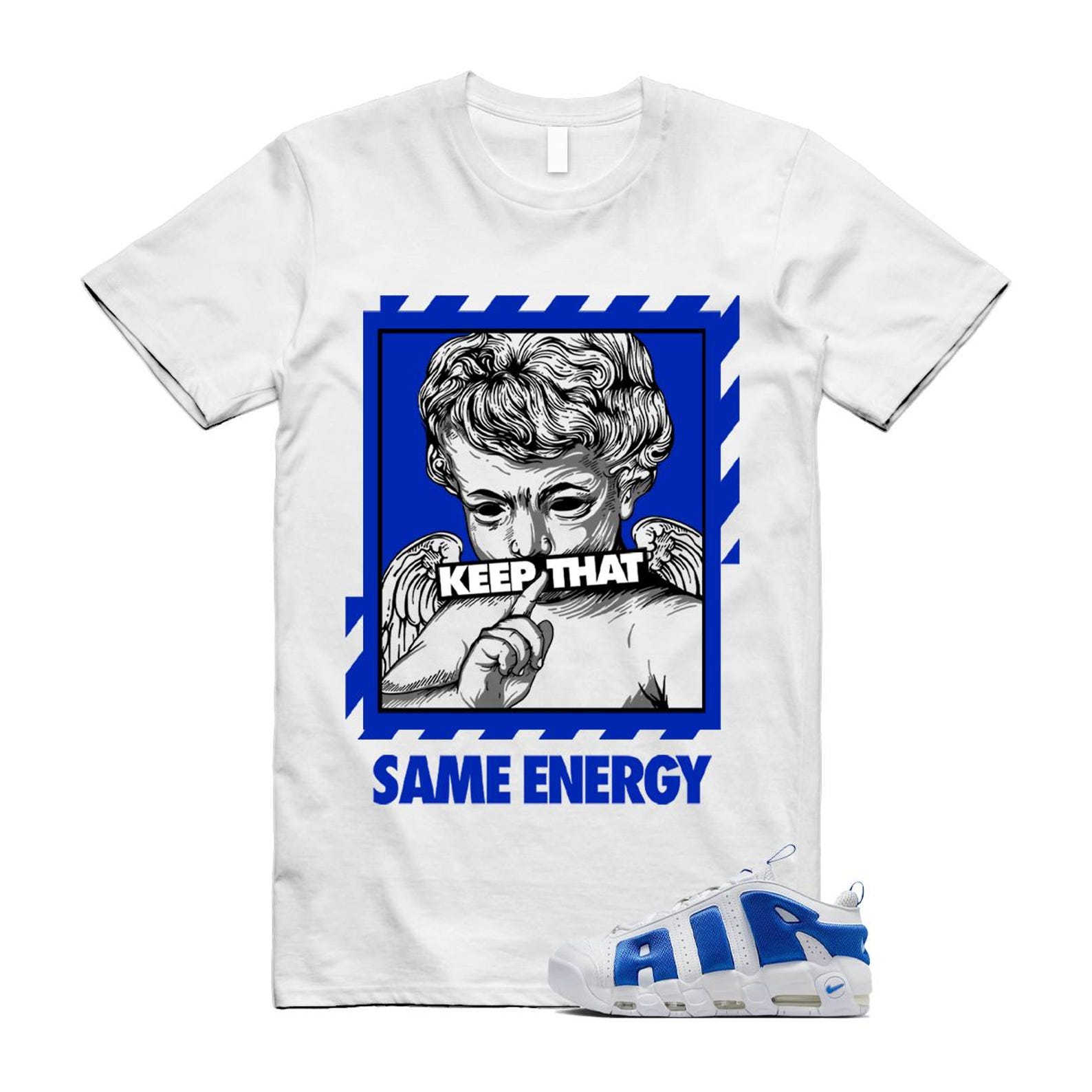 Uptempo White Blue Hyper Royal Psychic Air More T Shirt Match ENERGY ALT FZ3055-101 T-Shirt, Sneaker Match Tee