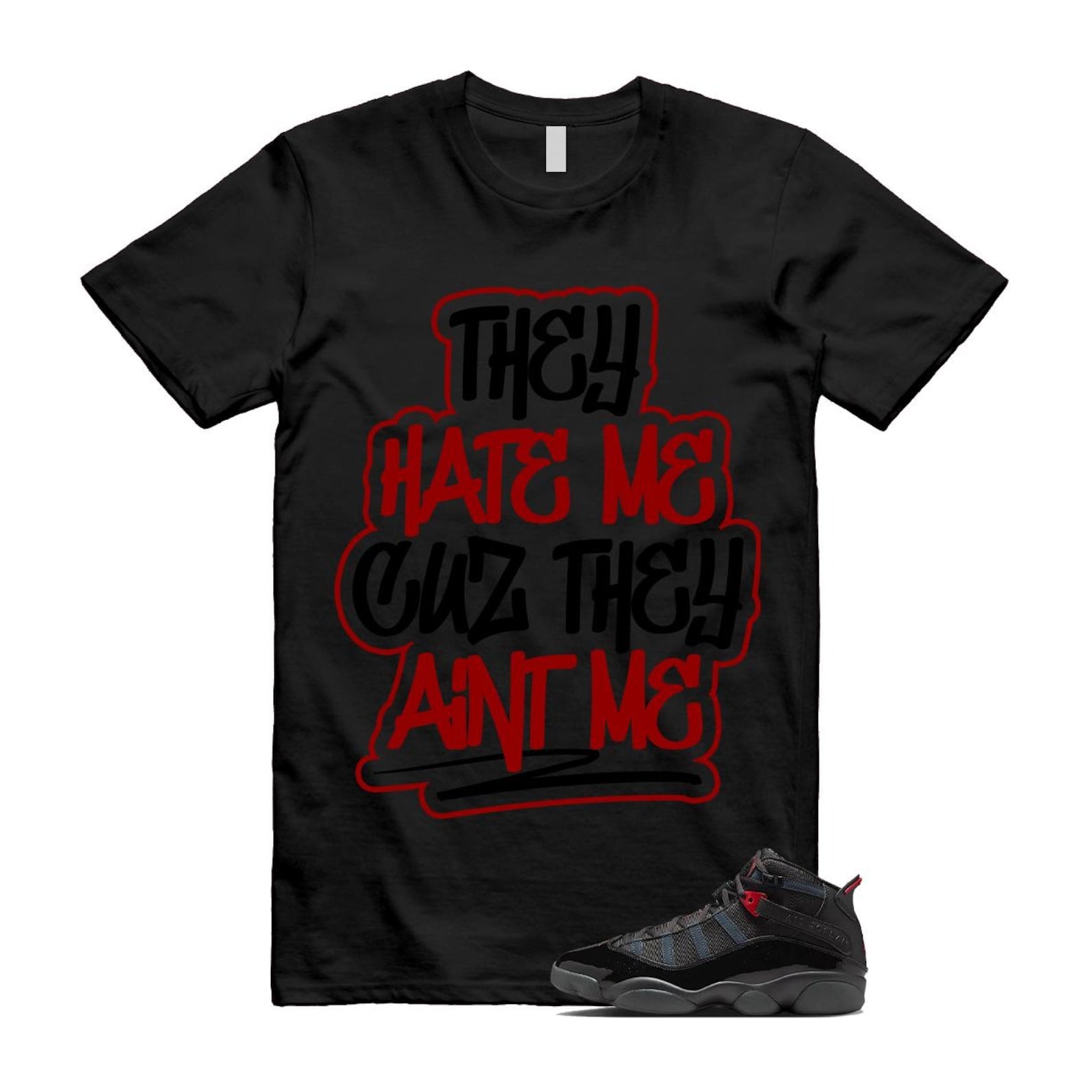 6 Rings Anthracite Black Fire Red T Shirt Match AINTME 322992-026 T-Shirt, Sneaker Match Tee