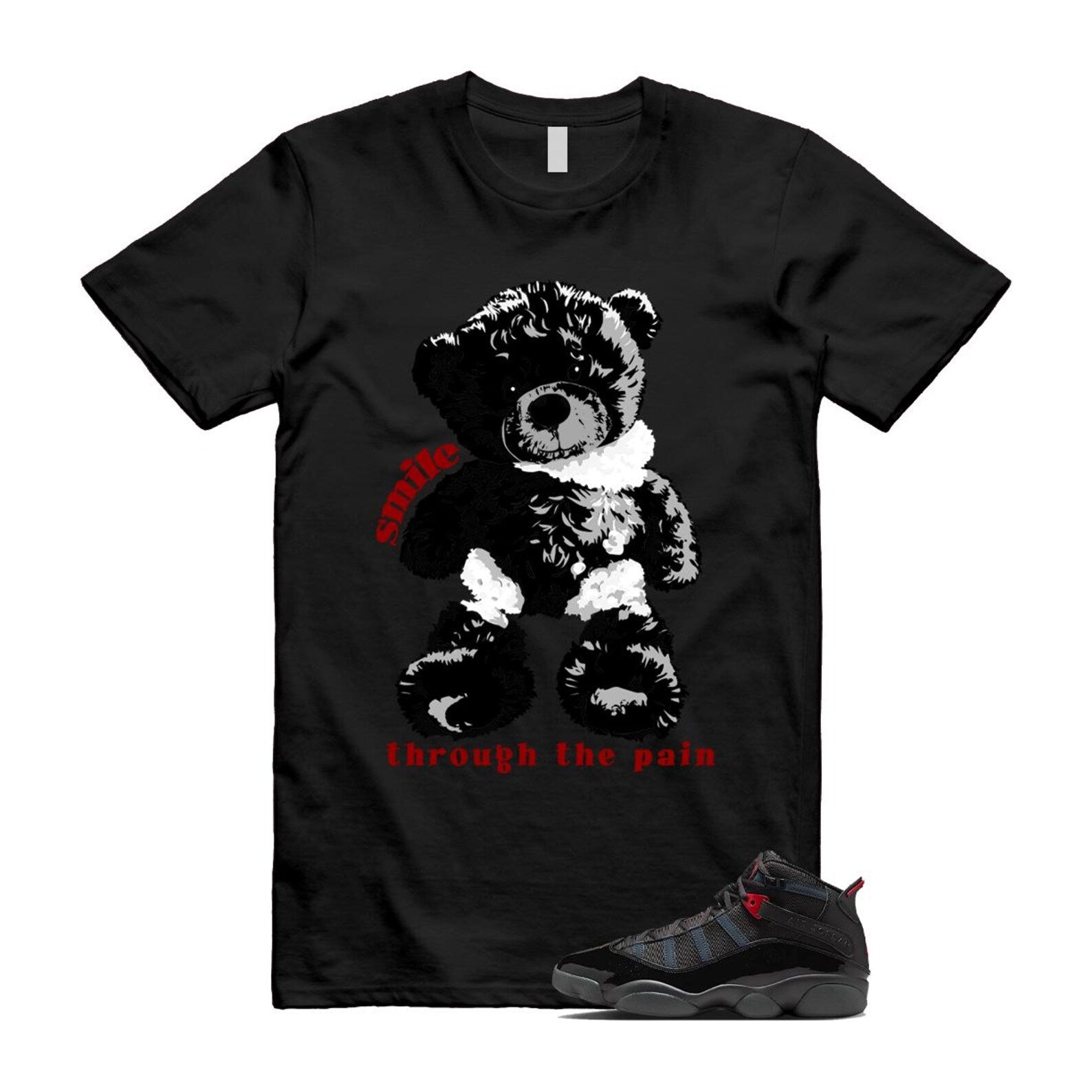 6 Rings Anthracite Black Fire Red T Shirt Match SMILE 322992-026 T-Shirt, Sneaker Match Tee