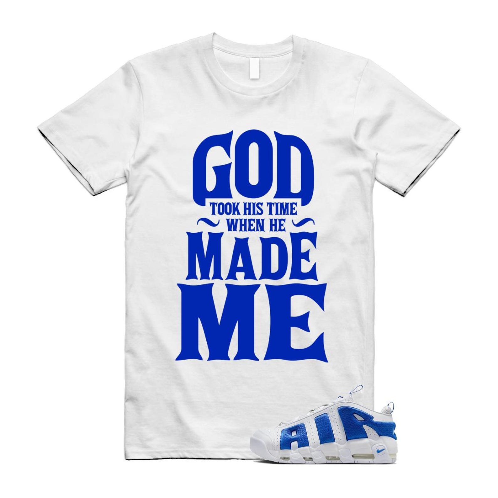 Uptempo White Blue Hyper Royal Psychic Air More T Shirt Match GTHT FZ3055-101 T-Shirt, Sneaker Match Tee