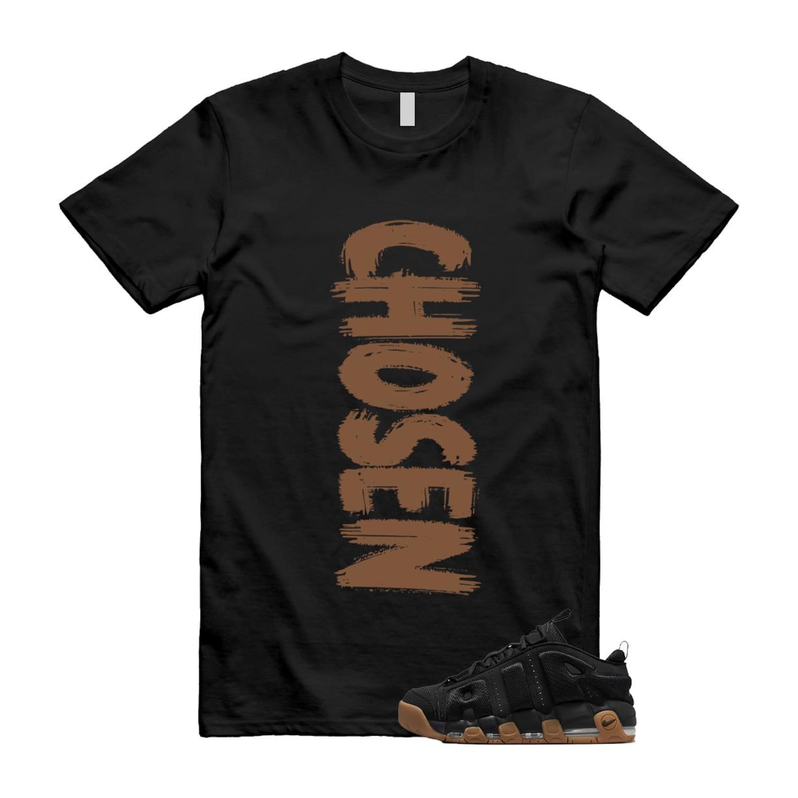 Uptempo Black Gum Air More T Shirt Match CHOSEN FZ3055-003 T-Shirt, Sneaker Match Tee