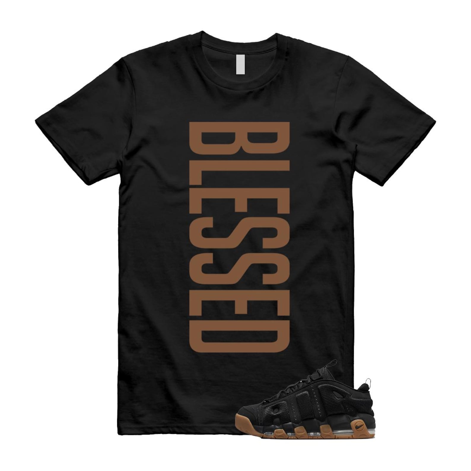 Uptempo Black Gum Air More T Shirt Match VERTBLS FZ3055-003 T-Shirt, Sneaker Match Tee