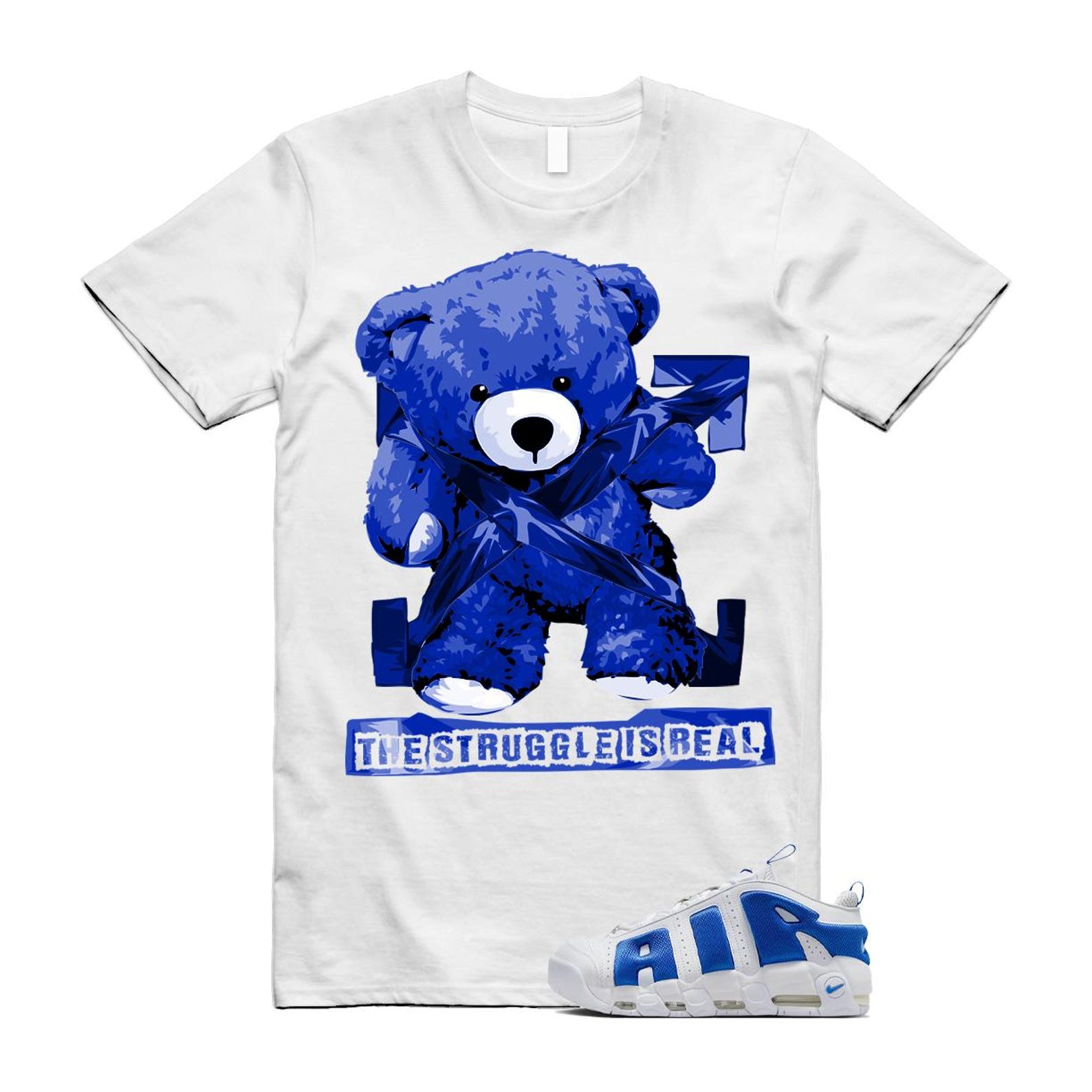 Uptempo White Blue Hyper Royal Psychic Air More T Shirt Match STRUG FZ3055-101 T-Shirt, Sneaker Match Tee