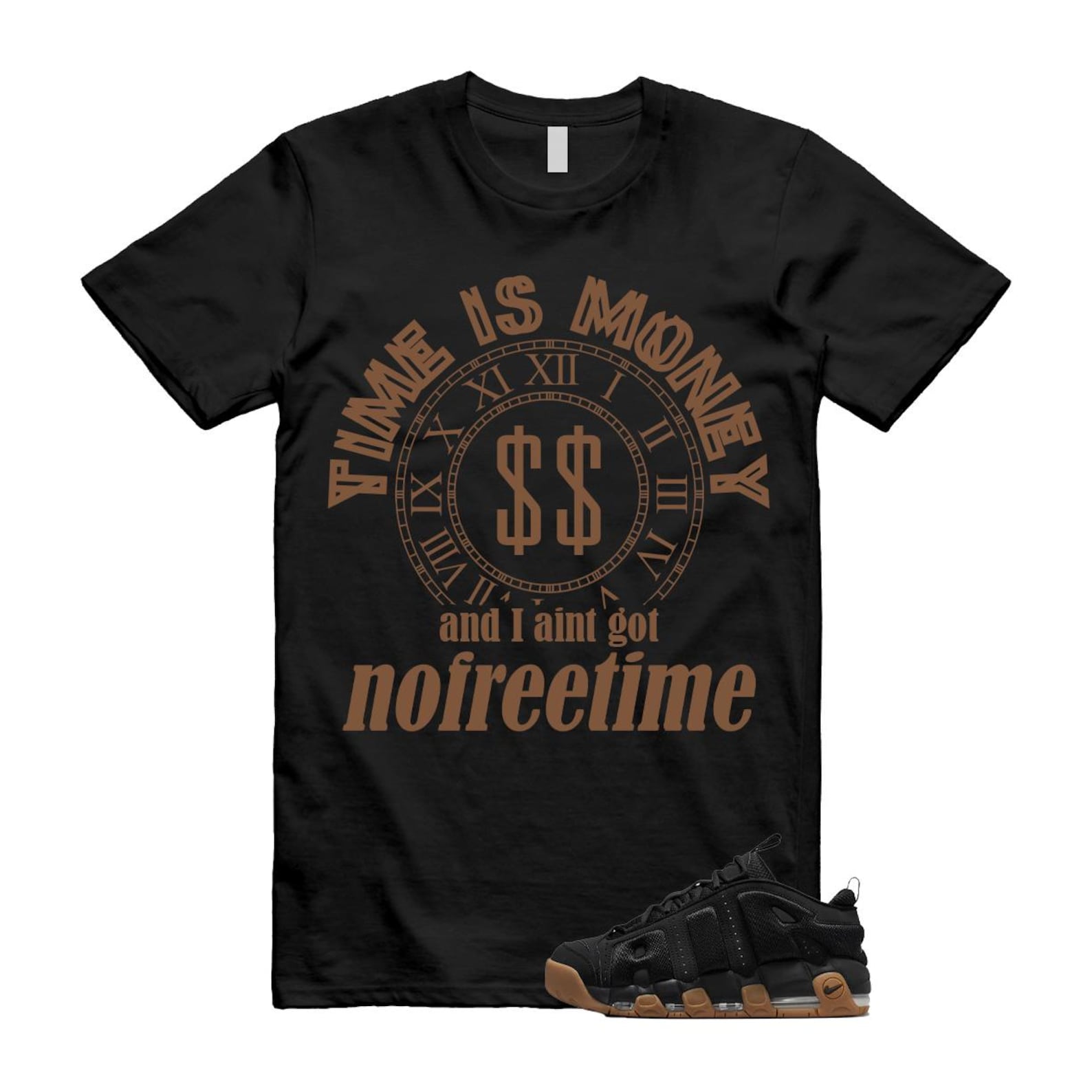 Uptempo Black Gum Air More T Shirt Match FREE FZ3055-003 T-Shirt, Sneaker Match Tee