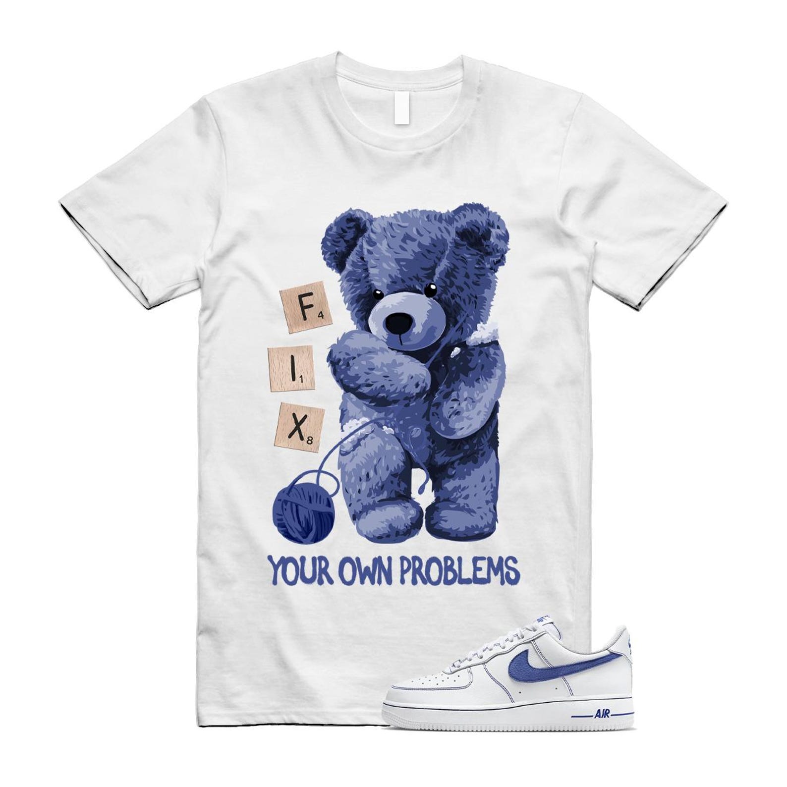 Air Force 1 White Deep Royal Blue '07 LV8 T Shirt Match FIX HQ2037-100 T-Shirt, Sneaker Match Tee
