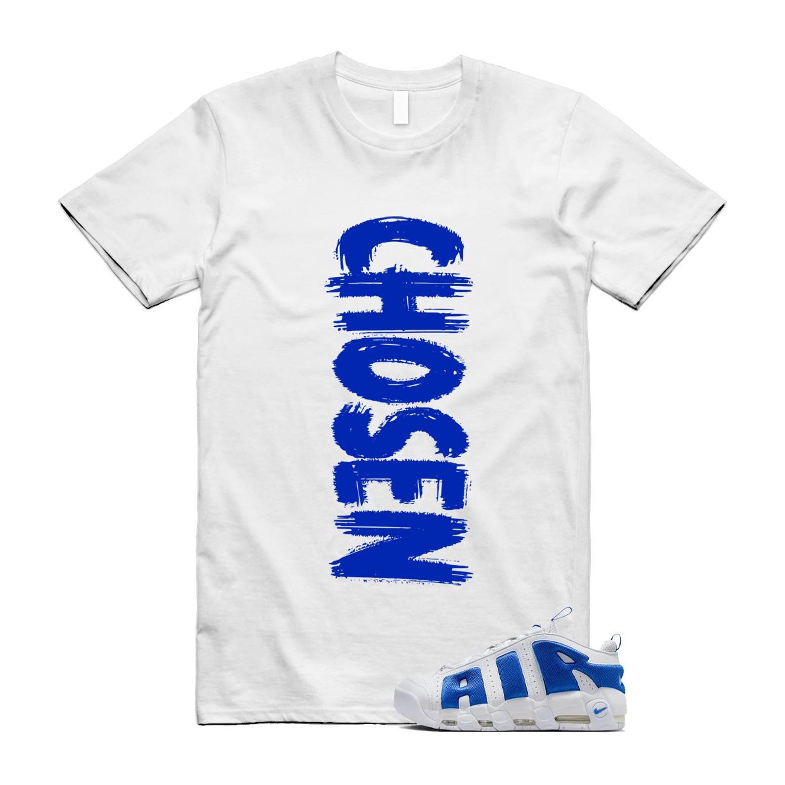 Uptempo White Blue Hyper Royal Psychic Air More T Shirt Match CHOSEN FZ3055-101 T-Shirt, Sneaker Match Tee