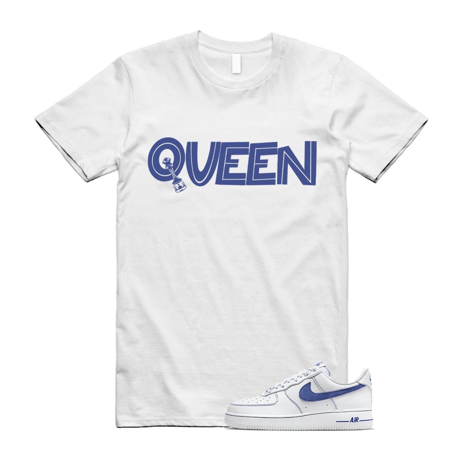 Air Force 1 White Deep Royal Blue '07 LV8 T Shirt Match QUEEN HQ2037-100 T-Shirt, Sneaker Match Tee