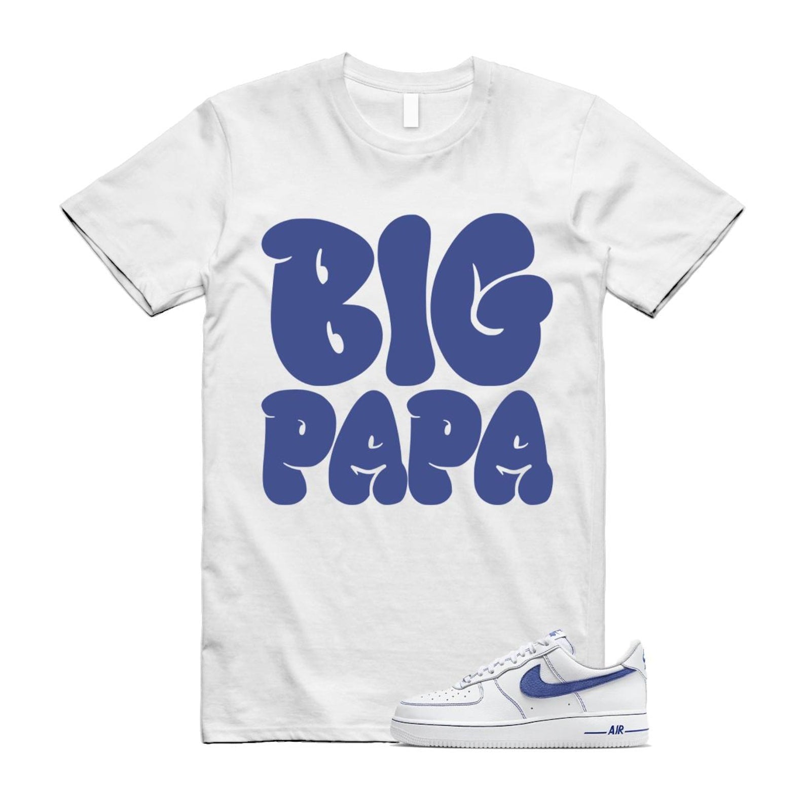 Air Force 1 White Deep Royal Blue '07 LV8 T Shirt Match PAPA HQ2037-100 T-Shirt, Sneaker Match Tee