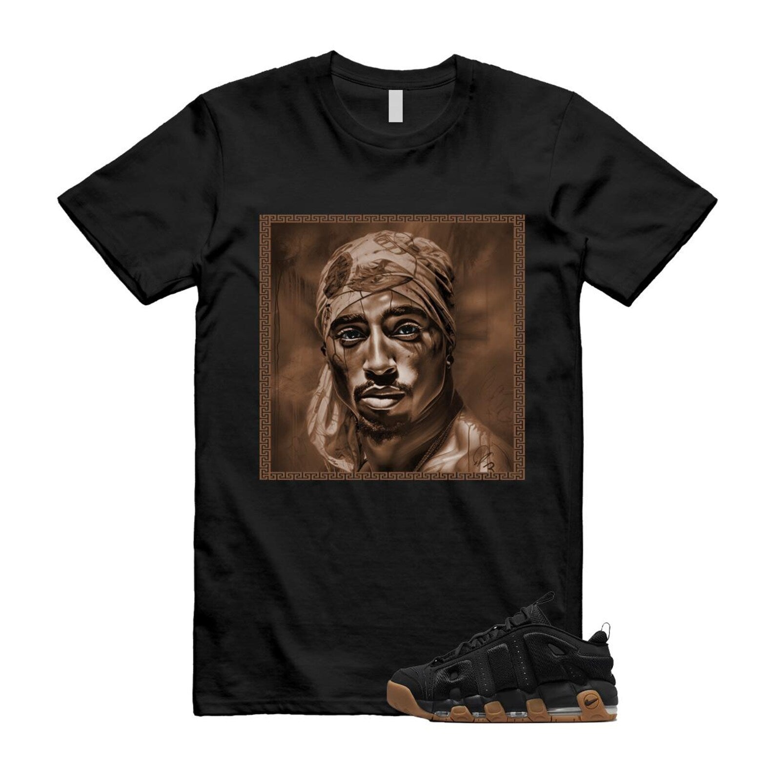 Uptempo Black Gum Air More T Shirt Match PAC FZ3055-003 T-Shirt, Sneaker Match Tee