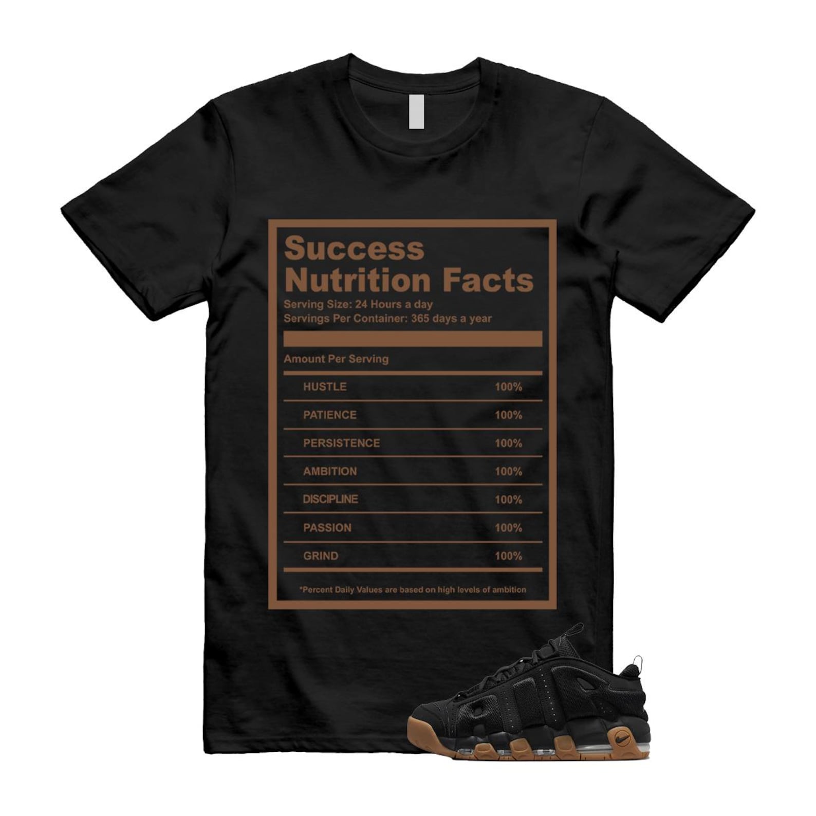 Uptempo Black Gum Air More T Shirt Match SUCC FZ3055-003 T-Shirt, Sneaker Match Tee