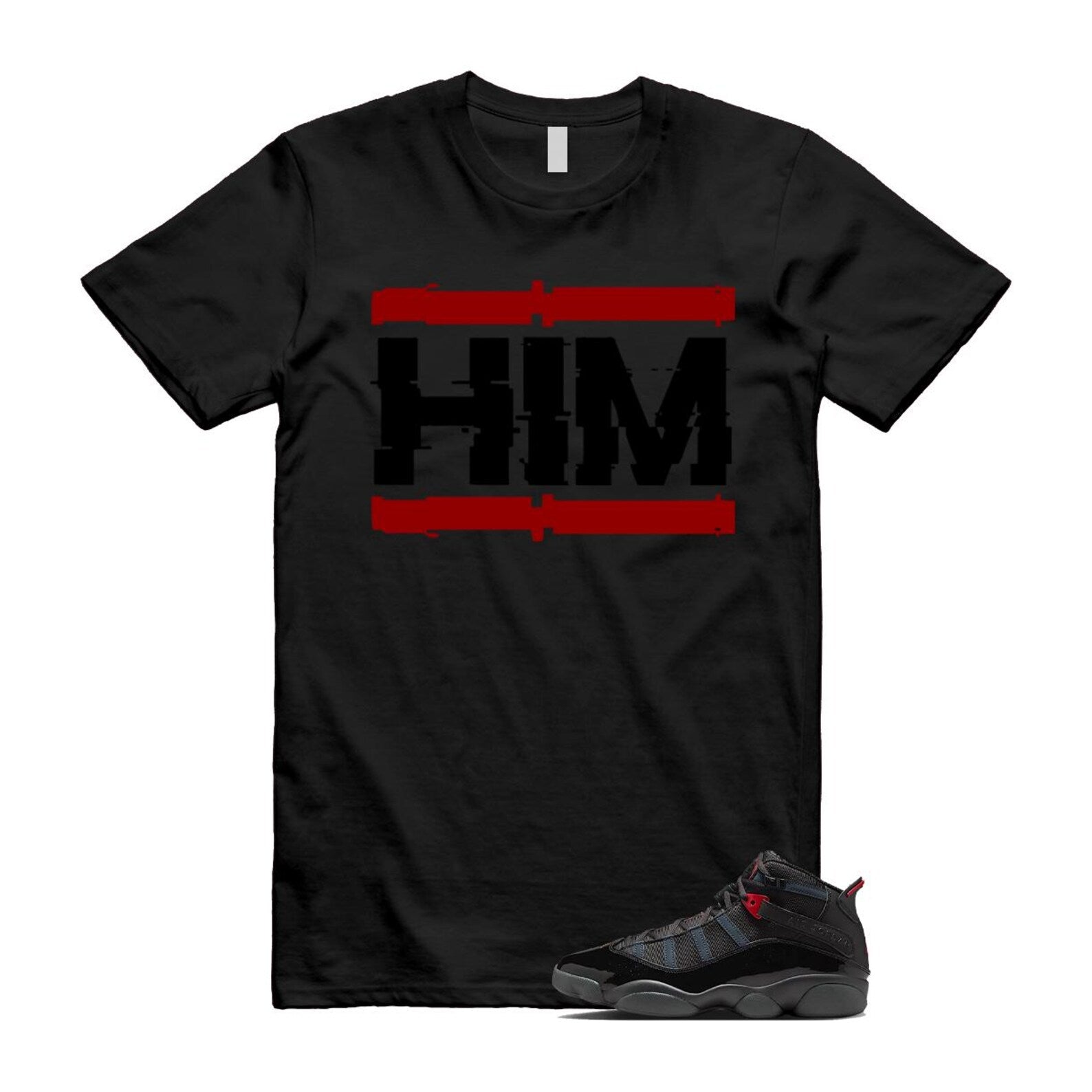 6 Rings Anthracite Black Fire Red T Shirt Match HIM 322992-026 T-Shirt, Sneaker Match Tee