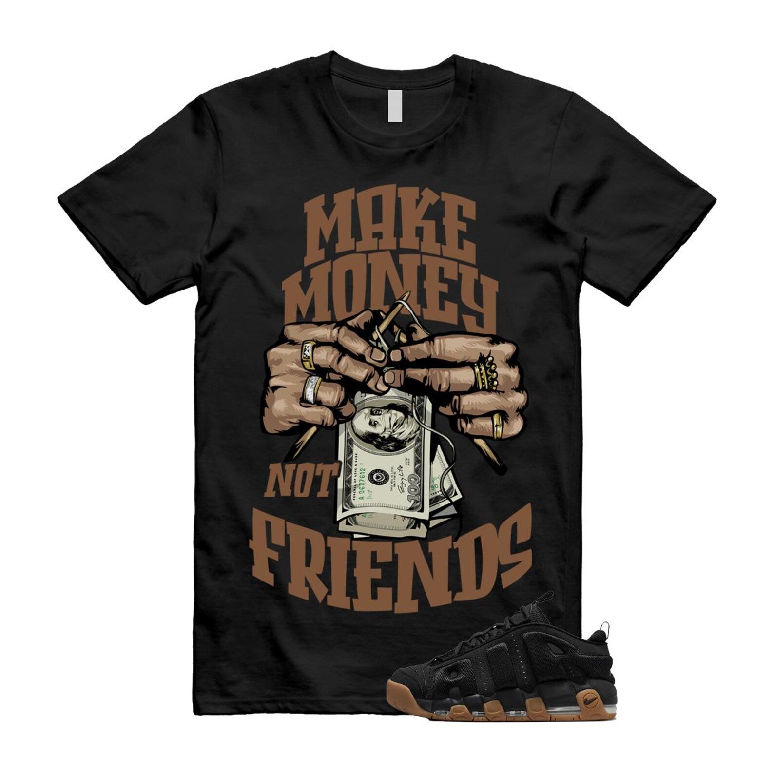 Uptempo Black Gum Air More T Shirt Match MM FZ3055-003 T-Shirt, Sneaker Match Tee