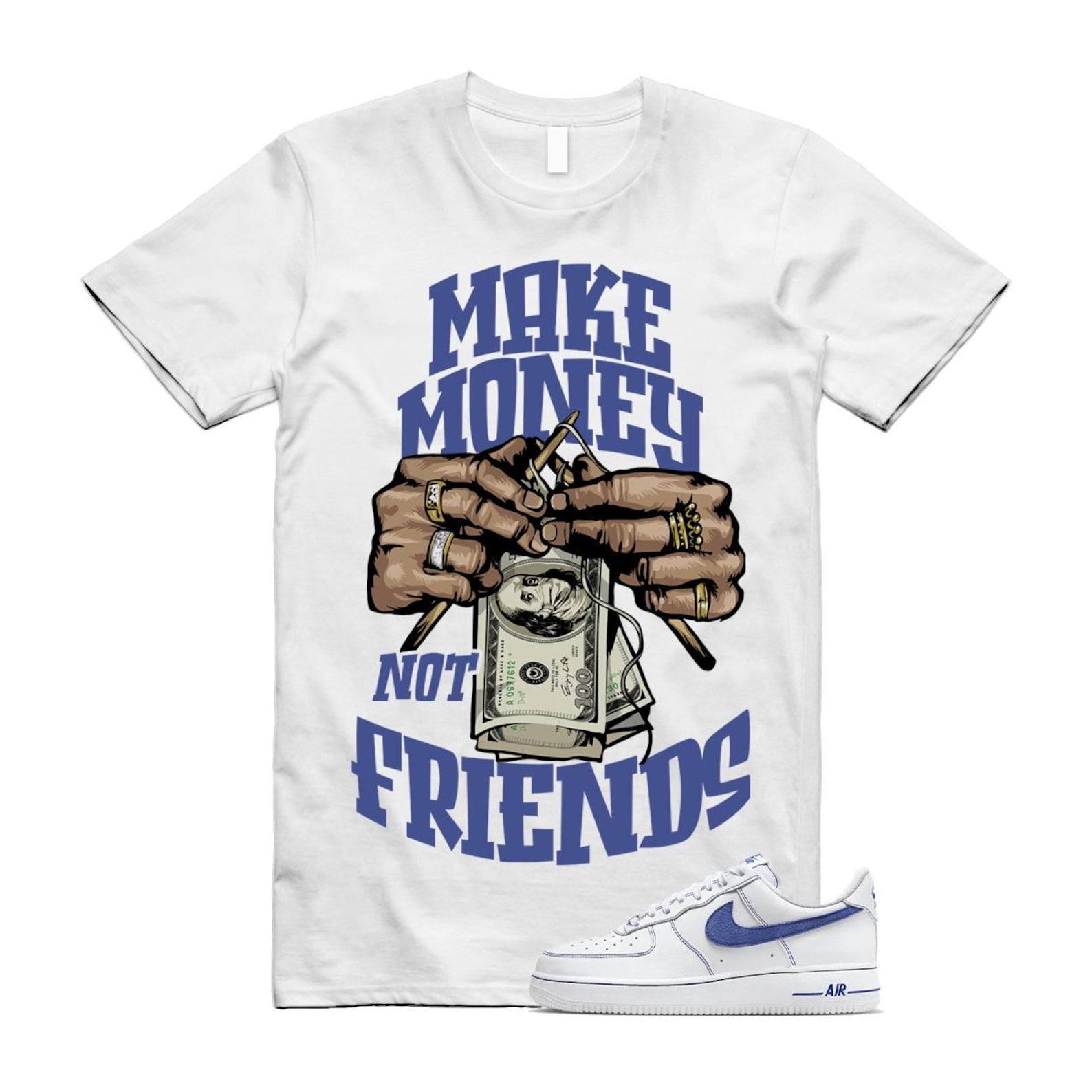 Air Force 1 White Deep Royal Blue '07 LV8 T Shirt Match MM HQ2037-100 T-Shirt, Sneaker Match Tee