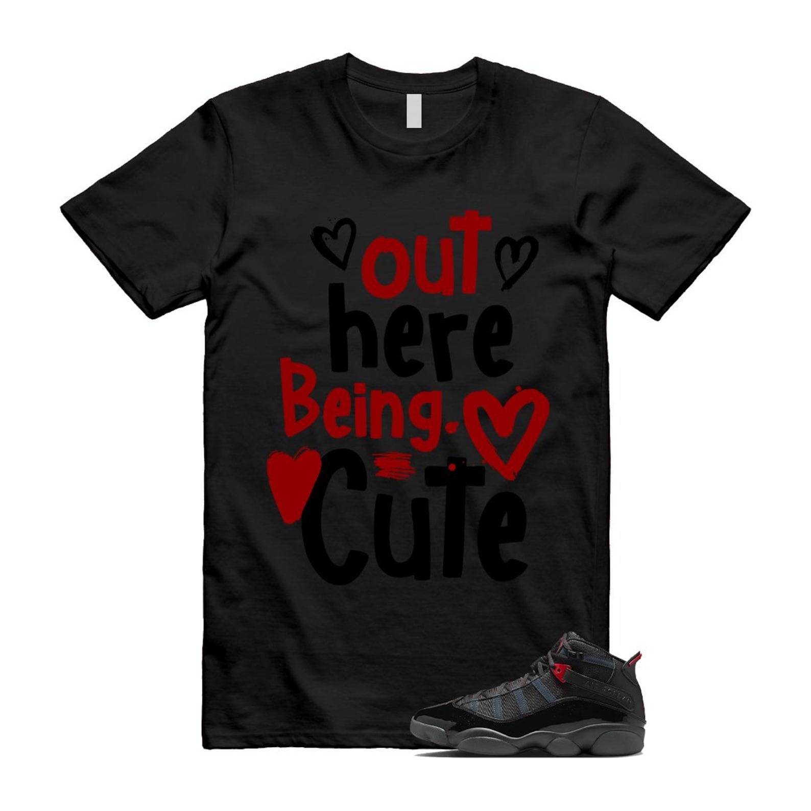 6 Rings Anthracite Black Fire Red T Shirt Match C2 322992-026 T-Shirt, Sneaker Match Tee
