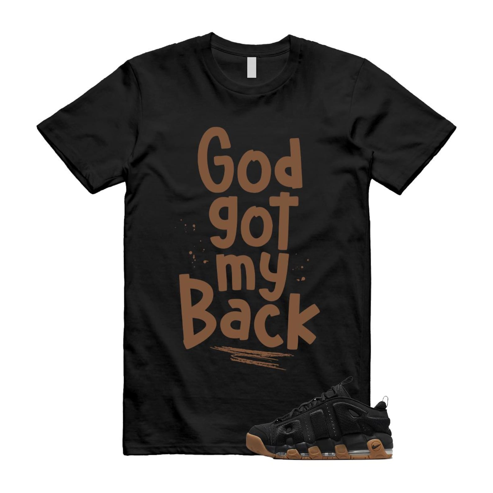 Uptempo Black Gum Air More T Shirt Match GOD FZ3055-003 T-Shirt, Sneaker Match Tee