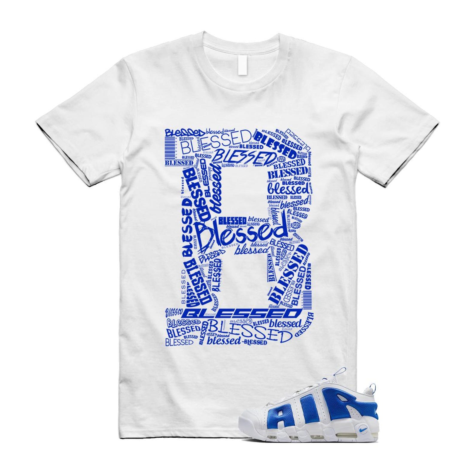 Uptempo White Blue Hyper Royal Psychic Air More T Shirt Match B BLS FZ3055-101 T-Shirt, Sneaker Match Tee