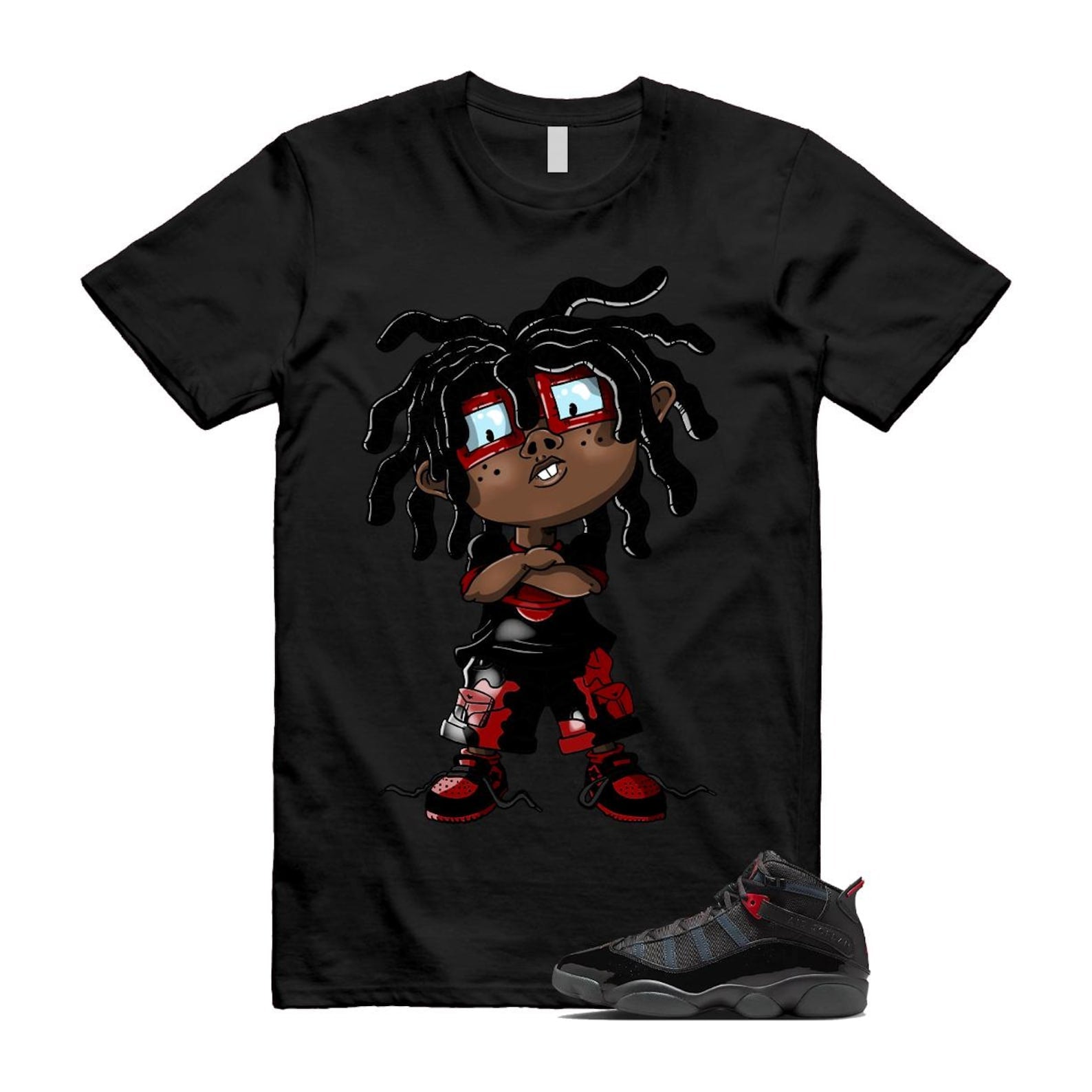 6 Rings Anthracite Black Fire Red T Shirt Match CHONGO 322992-026 T-Shirt, Sneaker Match Tee