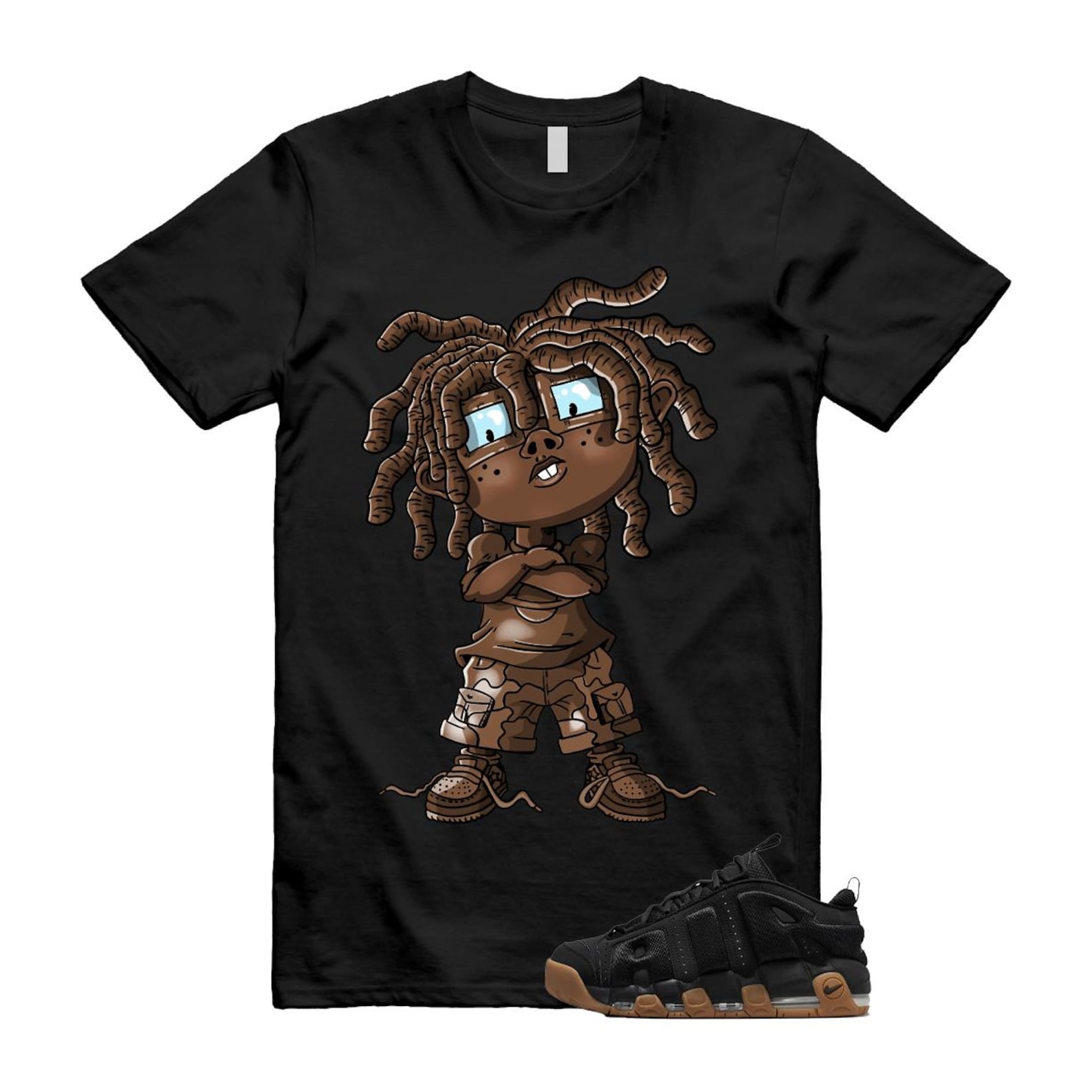 Uptempo Black Gum Air More T Shirt Match CHONGO FZ3055-003 T-Shirt, Sneaker Match Tee