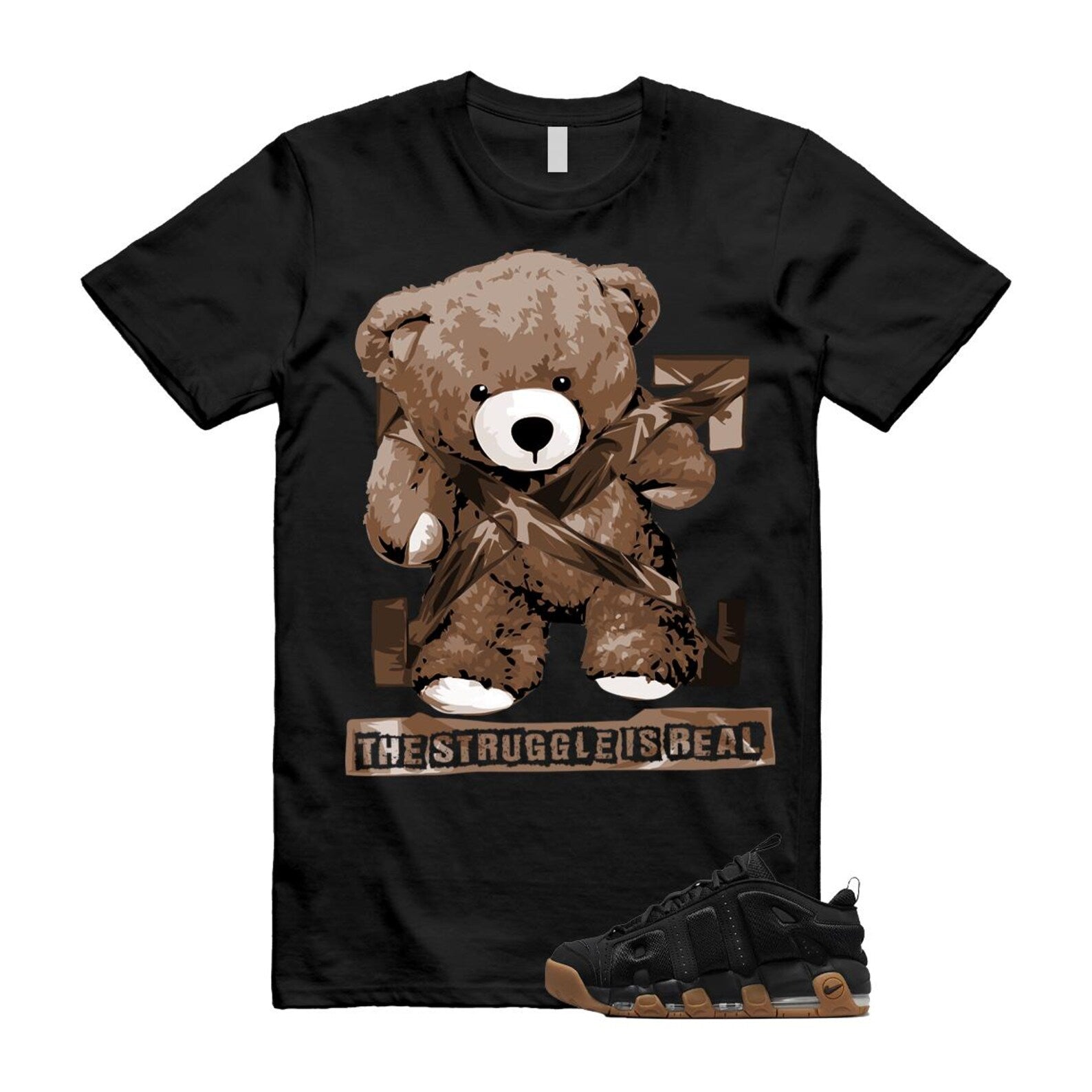 Uptempo Black Gum Air More T Shirt Match STRUG FZ3055-003 T-Shirt, Sneaker Match Tee