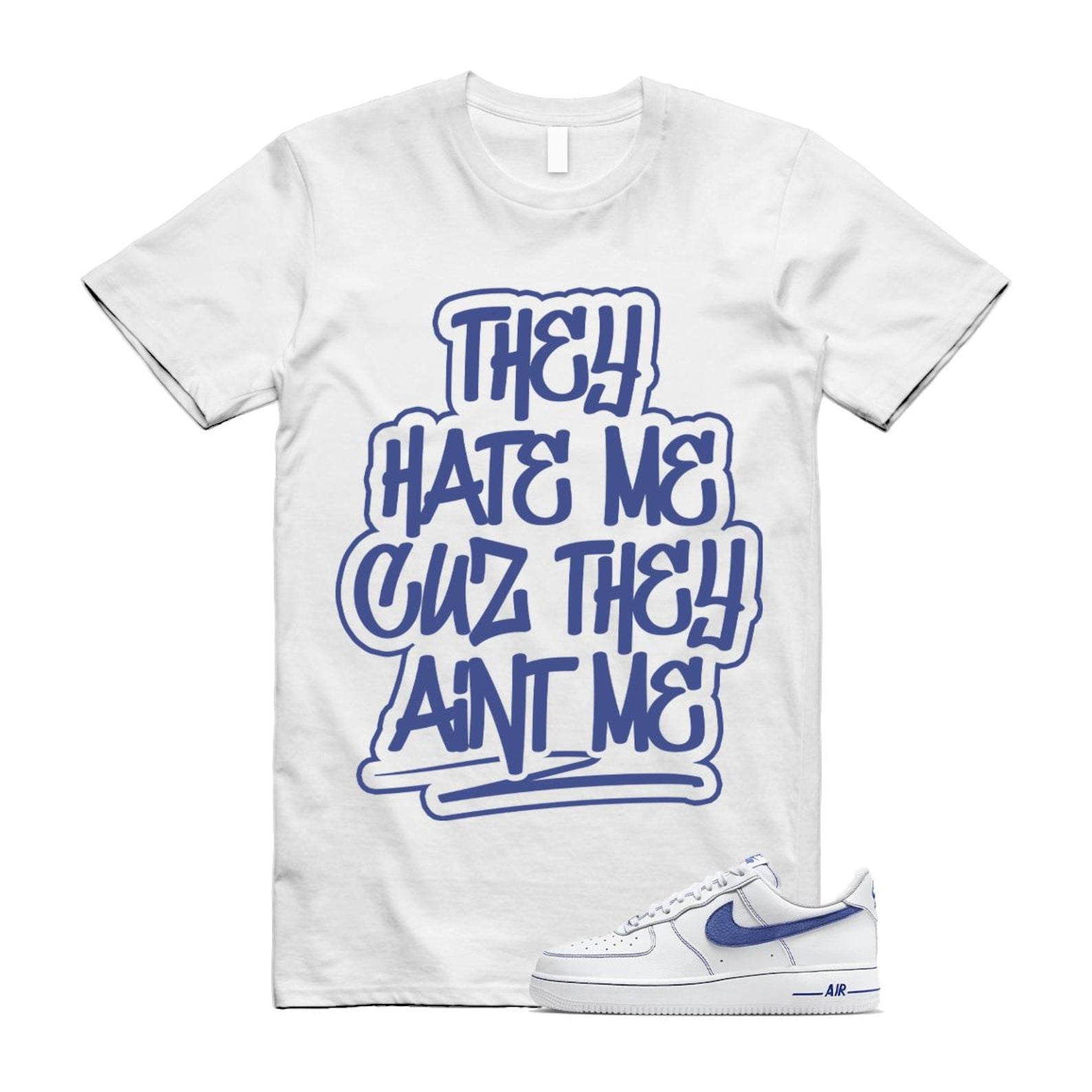 Air Force 1 White Deep Royal Blue '07 LV8 T Shirt Match AINT HQ2037-100 T-Shirt, Sneaker Match Tee