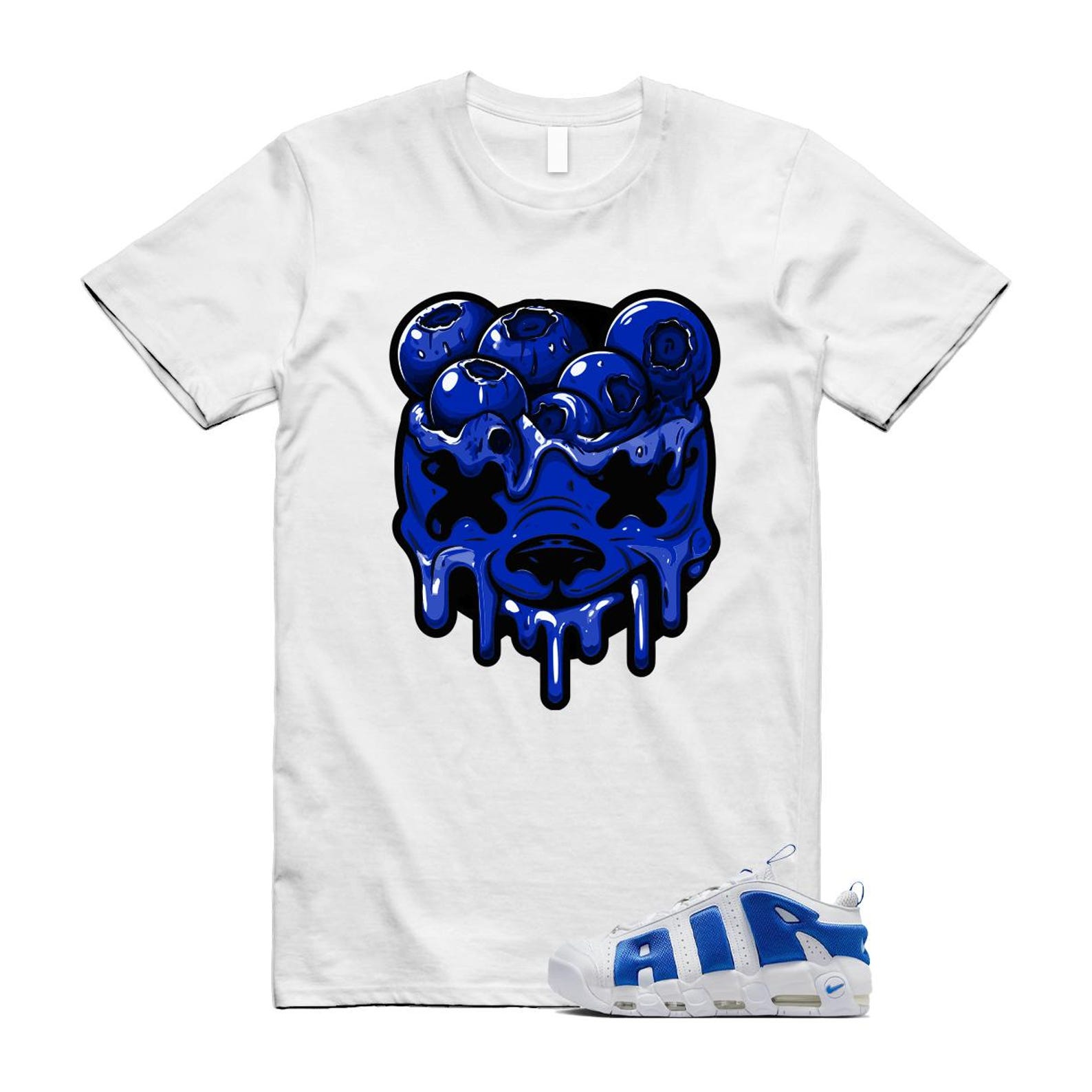 Uptempo White Blue Hyper Royal Psychic Air More T Shirt Match DBEAR FZ3055-101 T-Shirt, Sneaker Match Tee