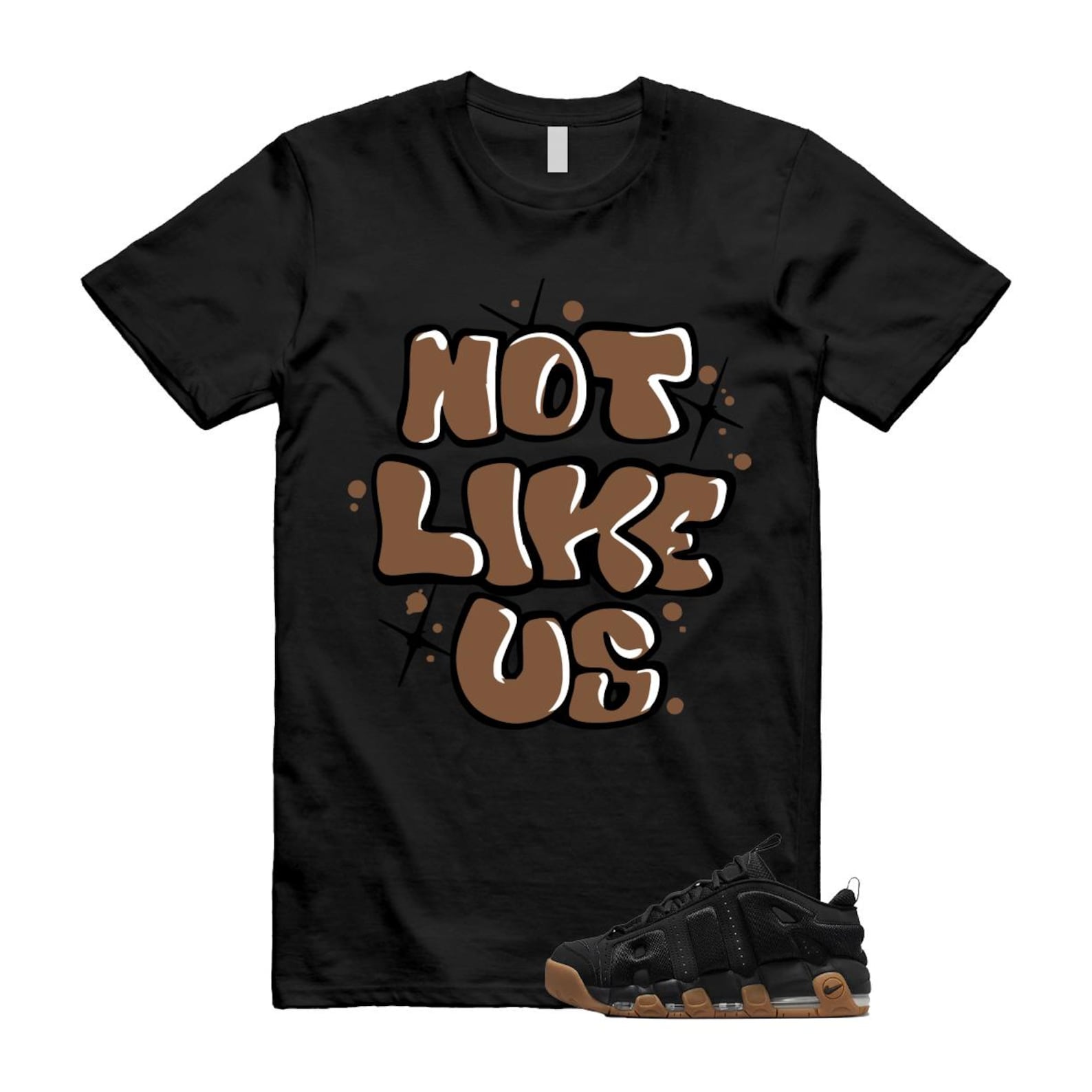 Uptempo Black Gum Air More T Shirt Match NLU FZ3055-003 T-Shirt, Sneaker Match Tee