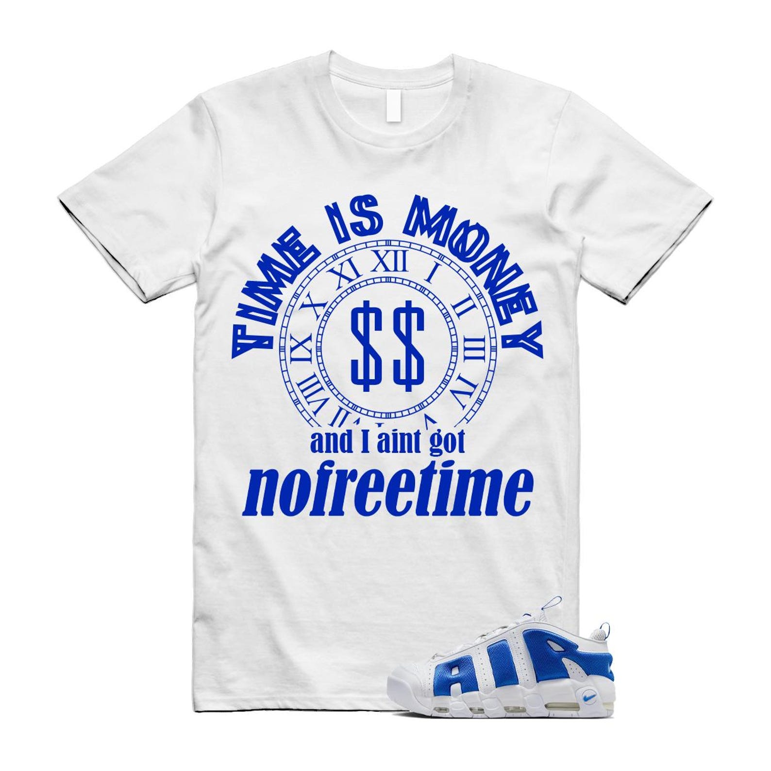 Uptempo White Blue Hyper Royal Psychic Air More T Shirt Match FREE FZ3055-101 T-Shirt, Sneaker Match Tee