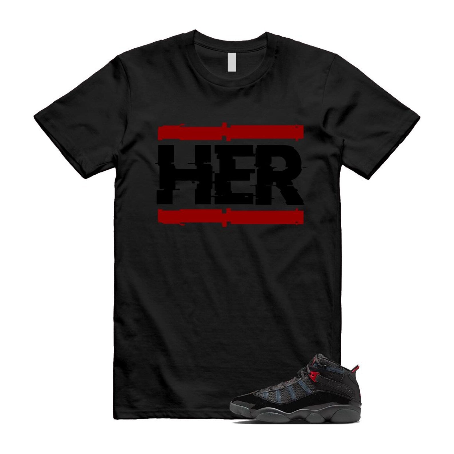6 Rings Anthracite Black Fire Red T Shirt Match HER 322992-026 T-Shirt, Sneaker Match Tee