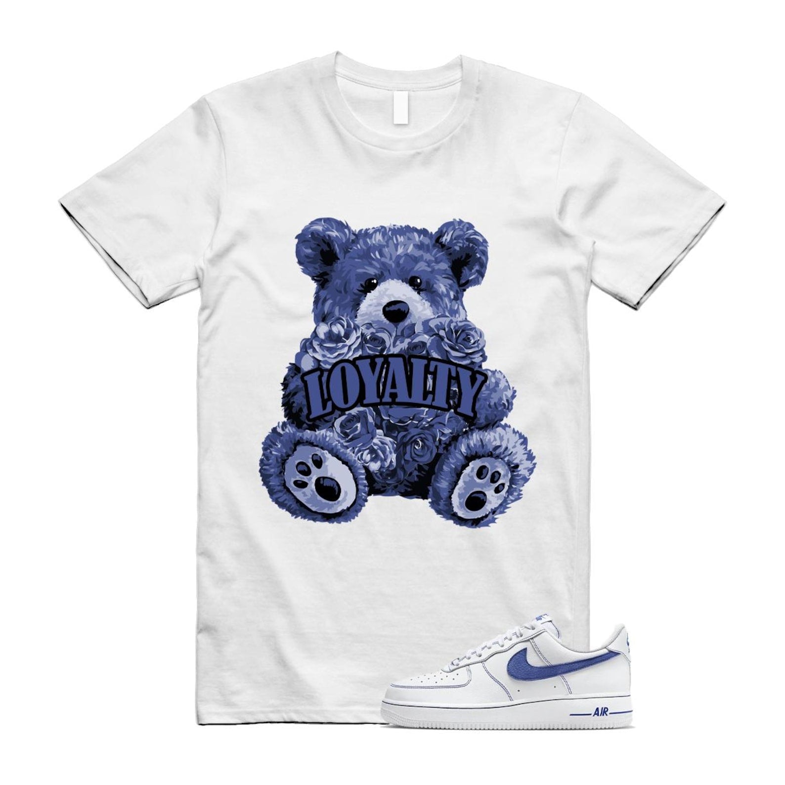 Air Force 1 White Deep Royal Blue '07 LV8 T Shirt Match LYLTY HQ2037-100 T-Shirt, Sneaker Match Tee