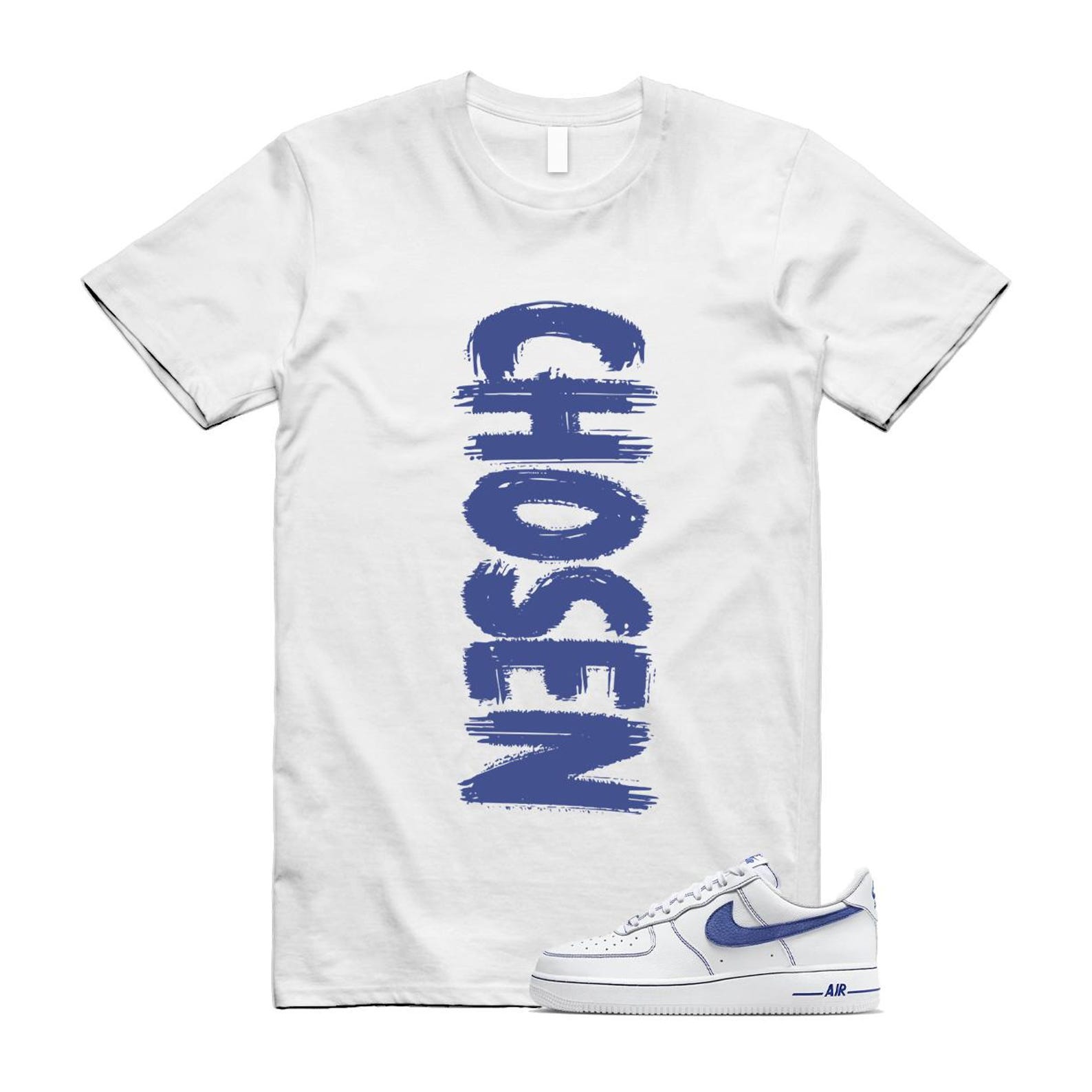 Air Force 1 White Deep Royal Blue '07 LV8 T Shirt Match CHOSEN HQ2037-100 T-Shirt, Sneaker Match Tee