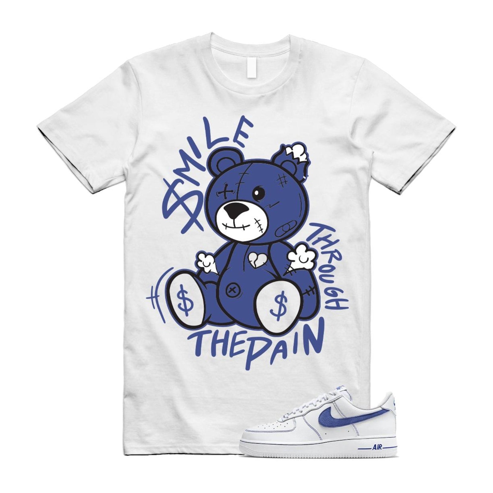 Air Force 1 White Deep Royal Blue '07 LV8 T Shirt Match SM2 HQ2037-100 T-Shirt, Sneaker Match Tee