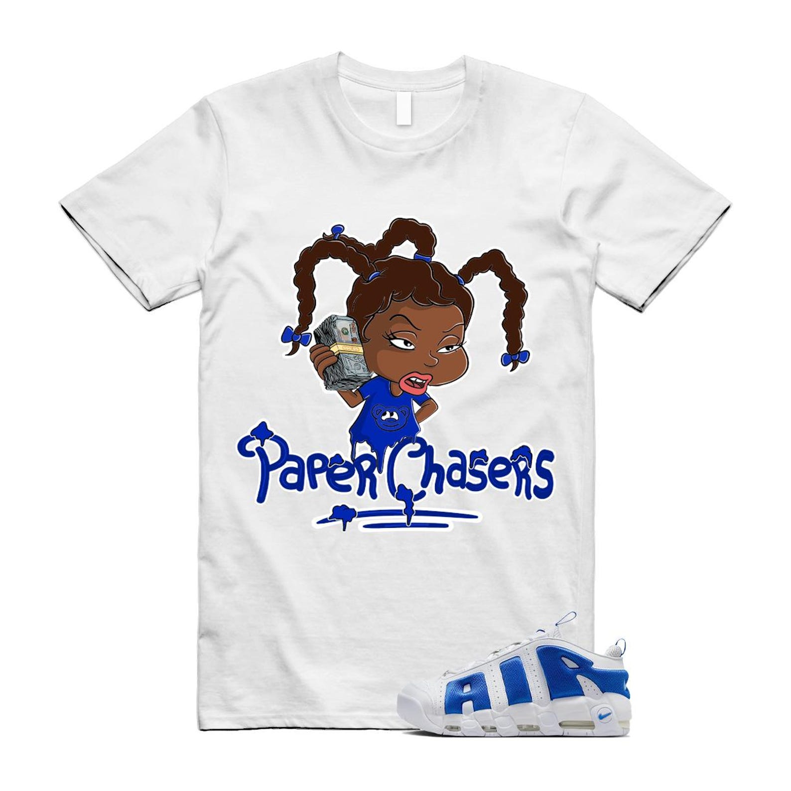 Uptempo White Blue Hyper Royal Psychic Air More T Shirt Match PC FZ3055-101 T-Shirt, Sneaker Match Tee