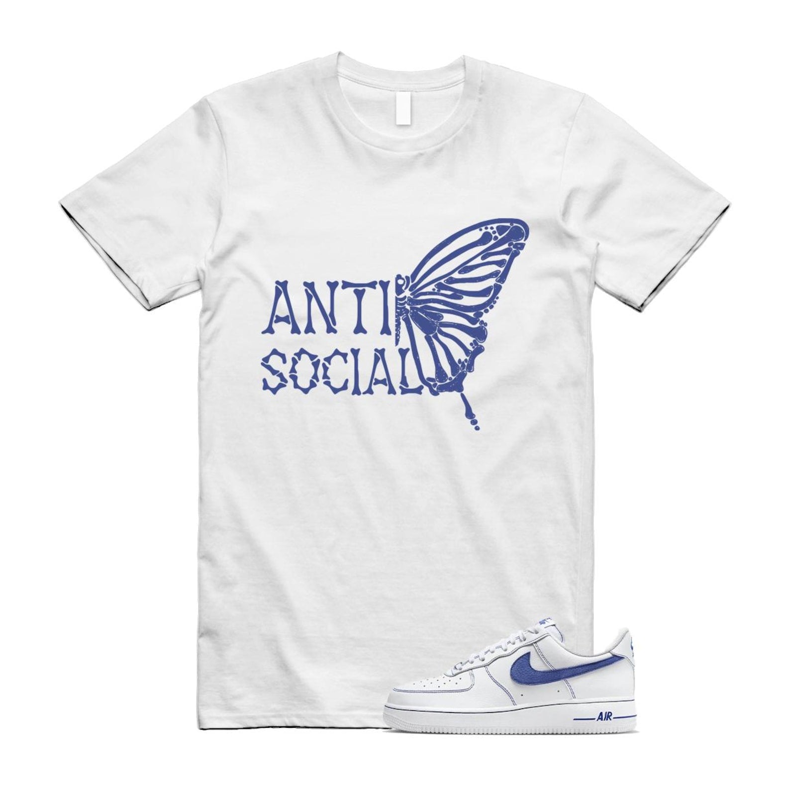 Air Force 1 White Deep Royal Blue '07 LV8 T Shirt Match ASB HQ2037-100 T-Shirt, Sneaker Match Tee