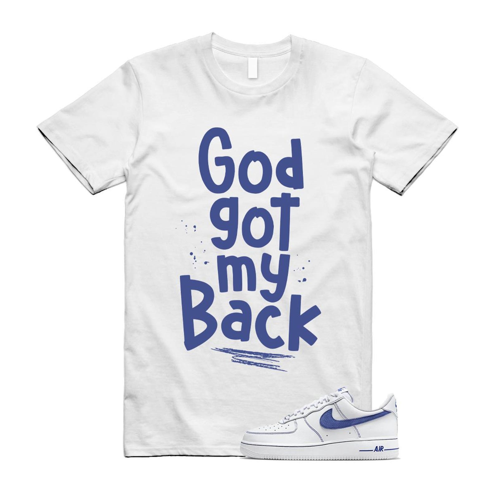 Air Force 1 White Deep Royal Blue '07 LV8 T Shirt Match GOD HQ2037-100 T-Shirt, Sneaker Match Tee