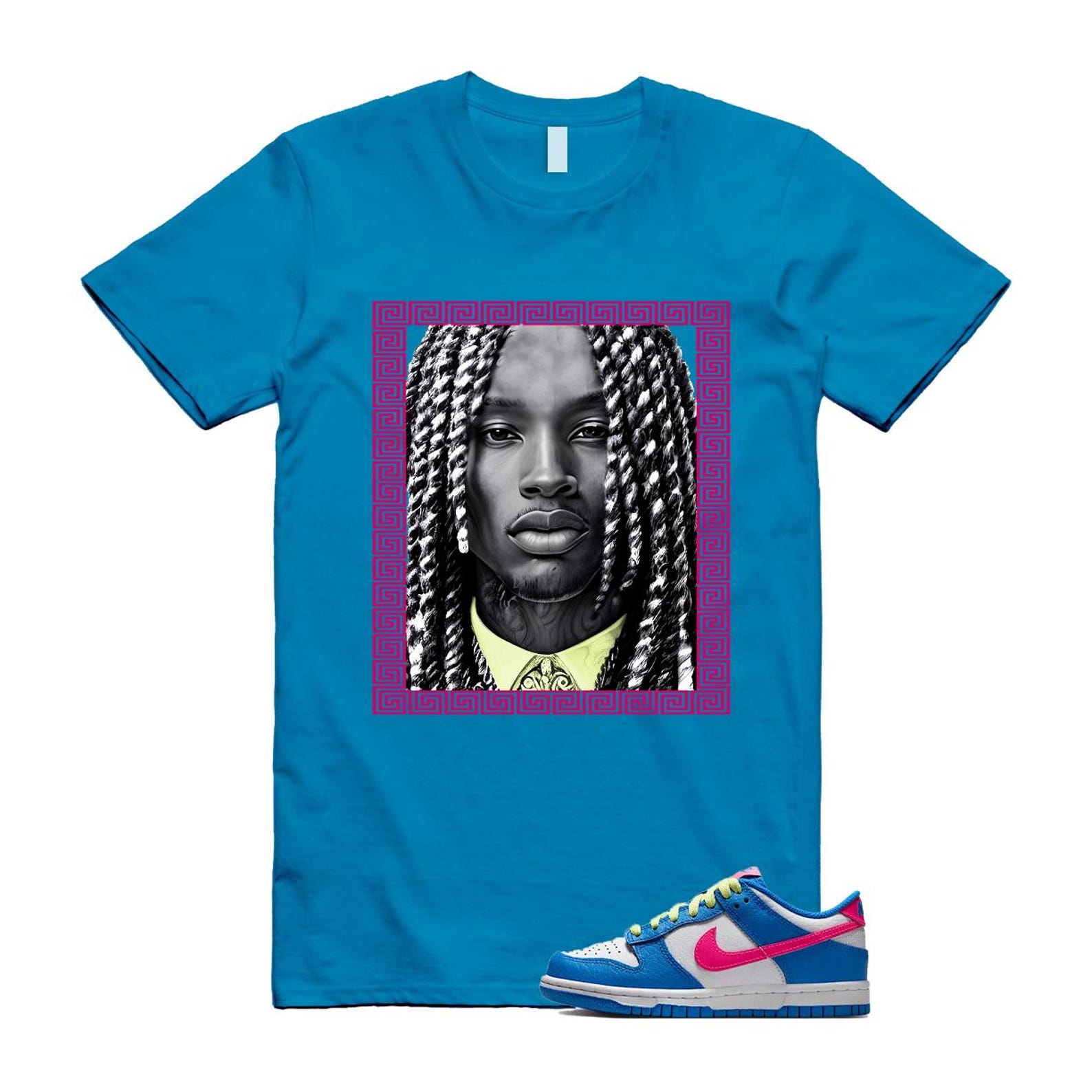Dunk Photo Blue White Light Lemon Twist Hyper Pink T Shirt Match VON ALT IB7747-406 T-Shirt, Sneaker Match Tee